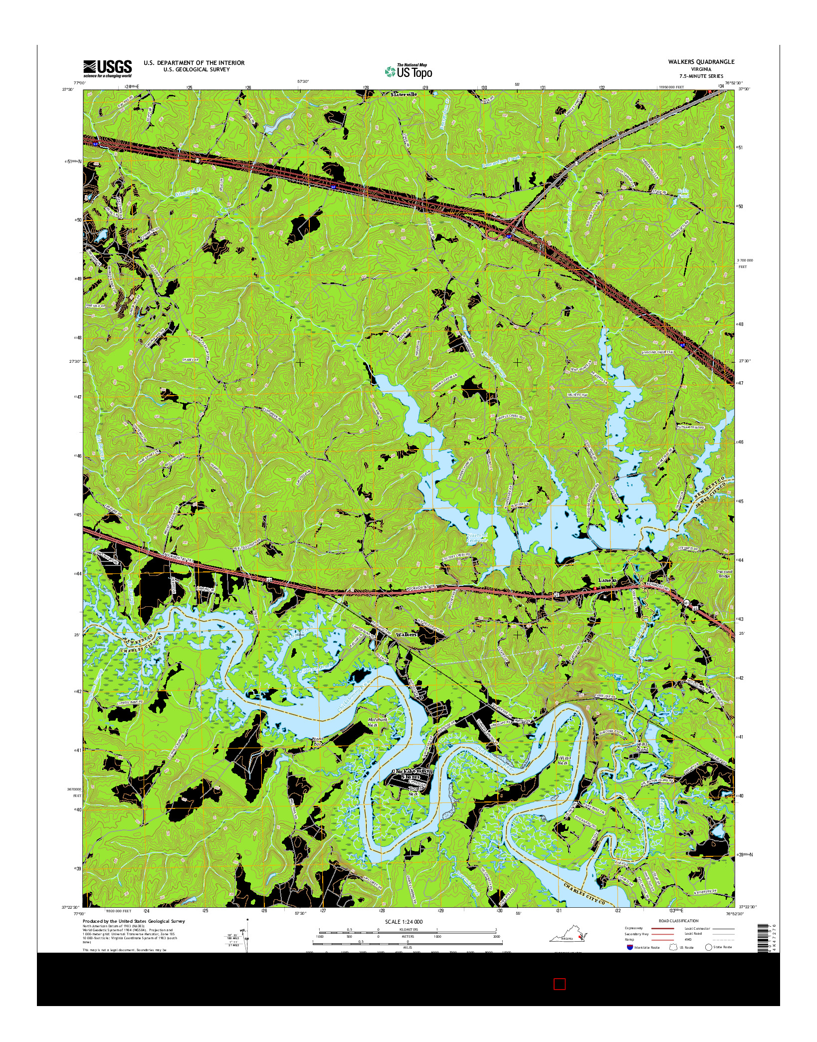 USGS US TOPO 7.5-MINUTE MAP FOR WALKERS, VA 2016