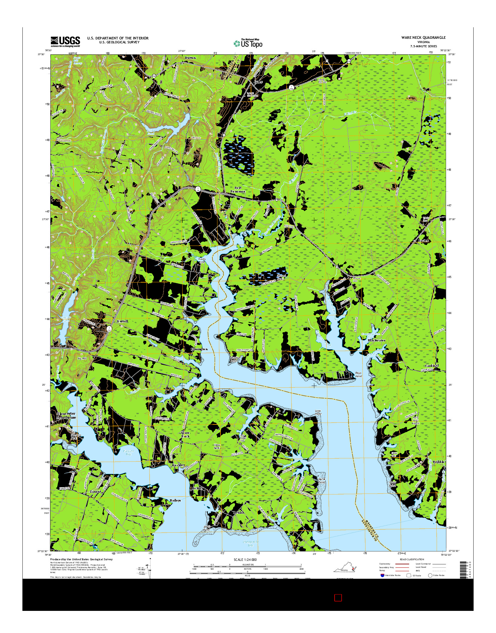 USGS US TOPO 7.5-MINUTE MAP FOR WARE NECK, VA 2016