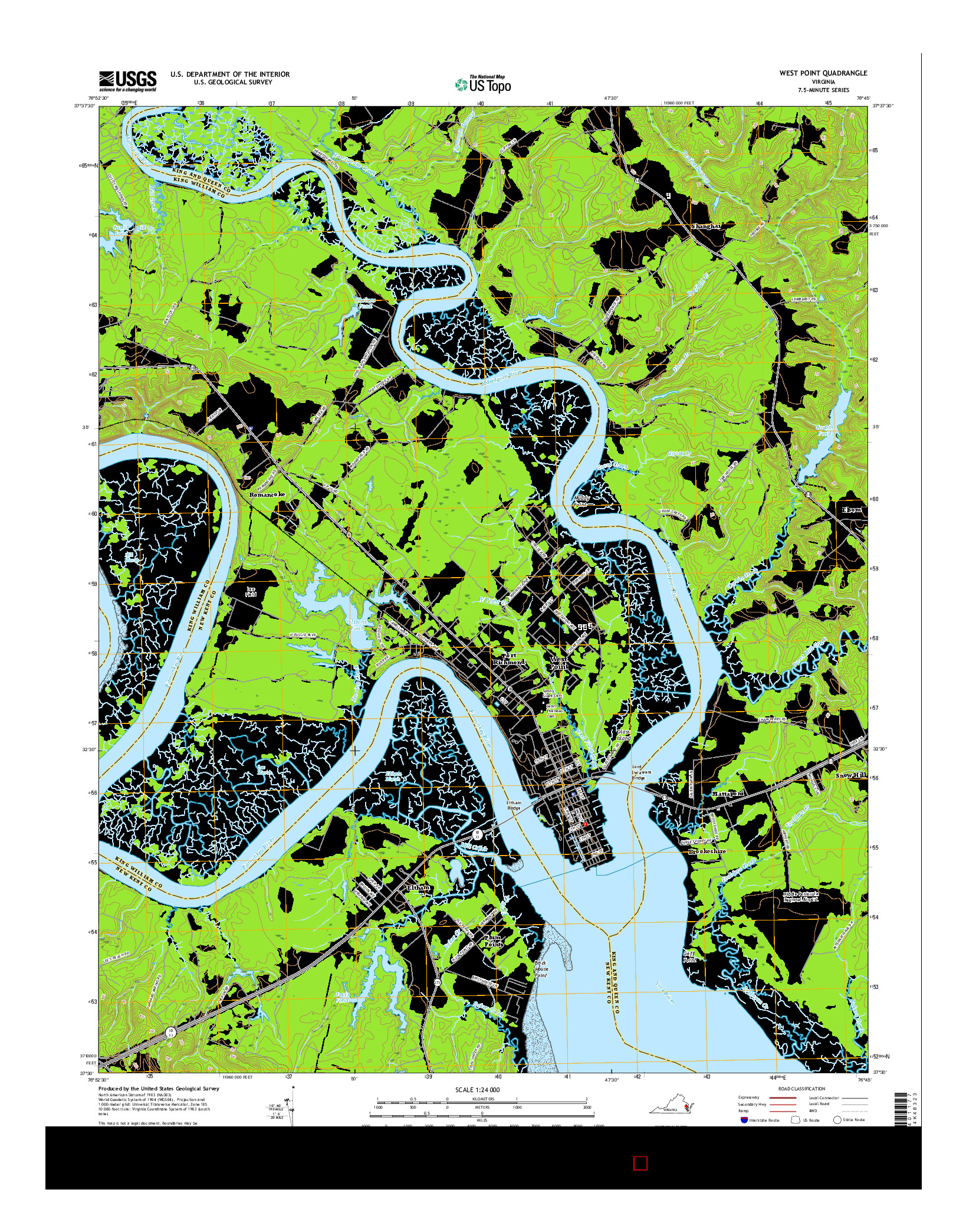 USGS US TOPO 7.5-MINUTE MAP FOR WEST POINT, VA 2016