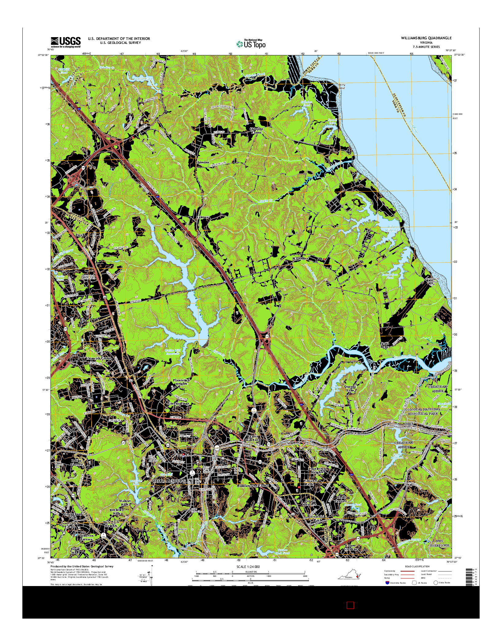 USGS US TOPO 7.5-MINUTE MAP FOR WILLIAMSBURG, VA 2016