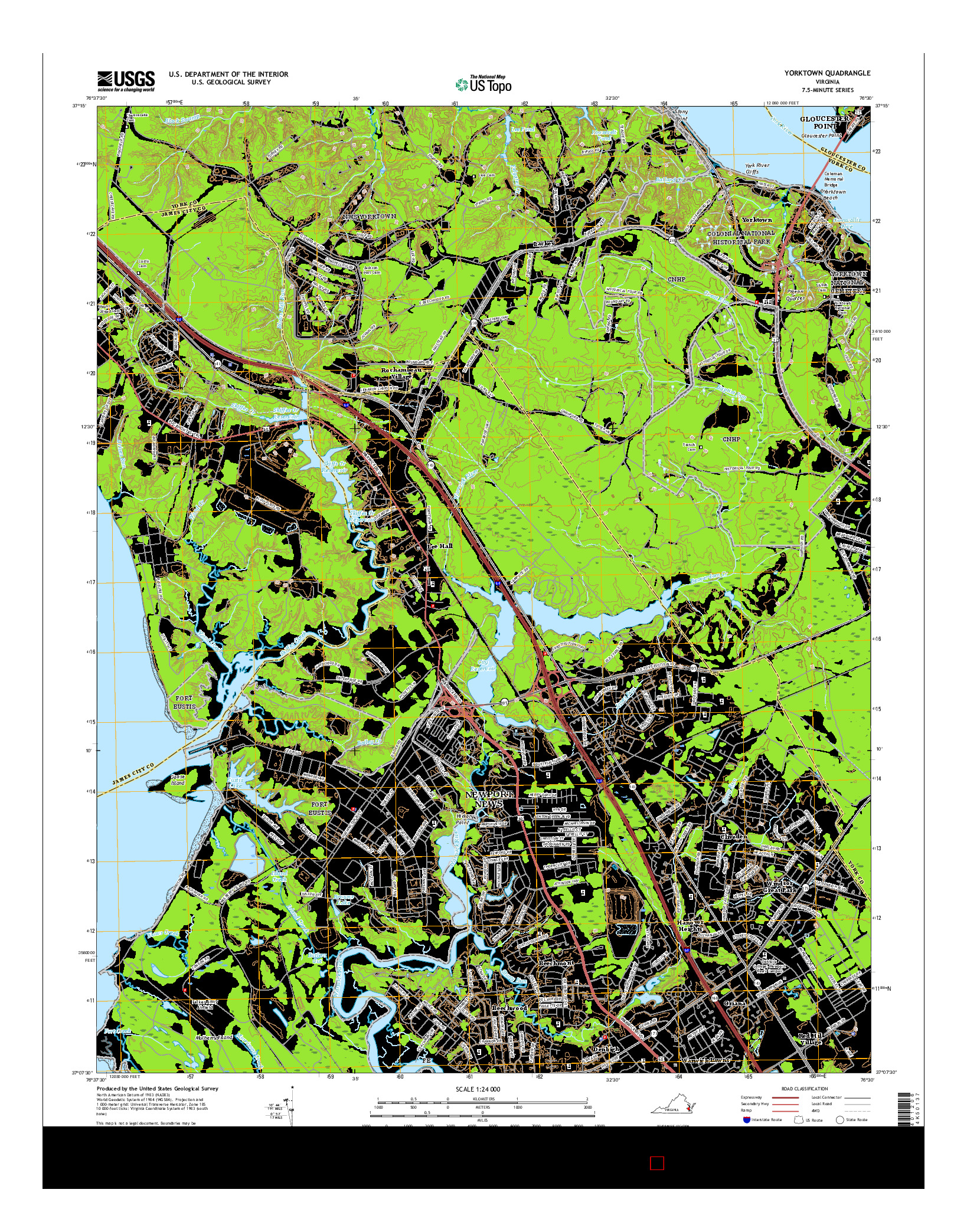 USGS US TOPO 7.5-MINUTE MAP FOR YORKTOWN, VA 2016