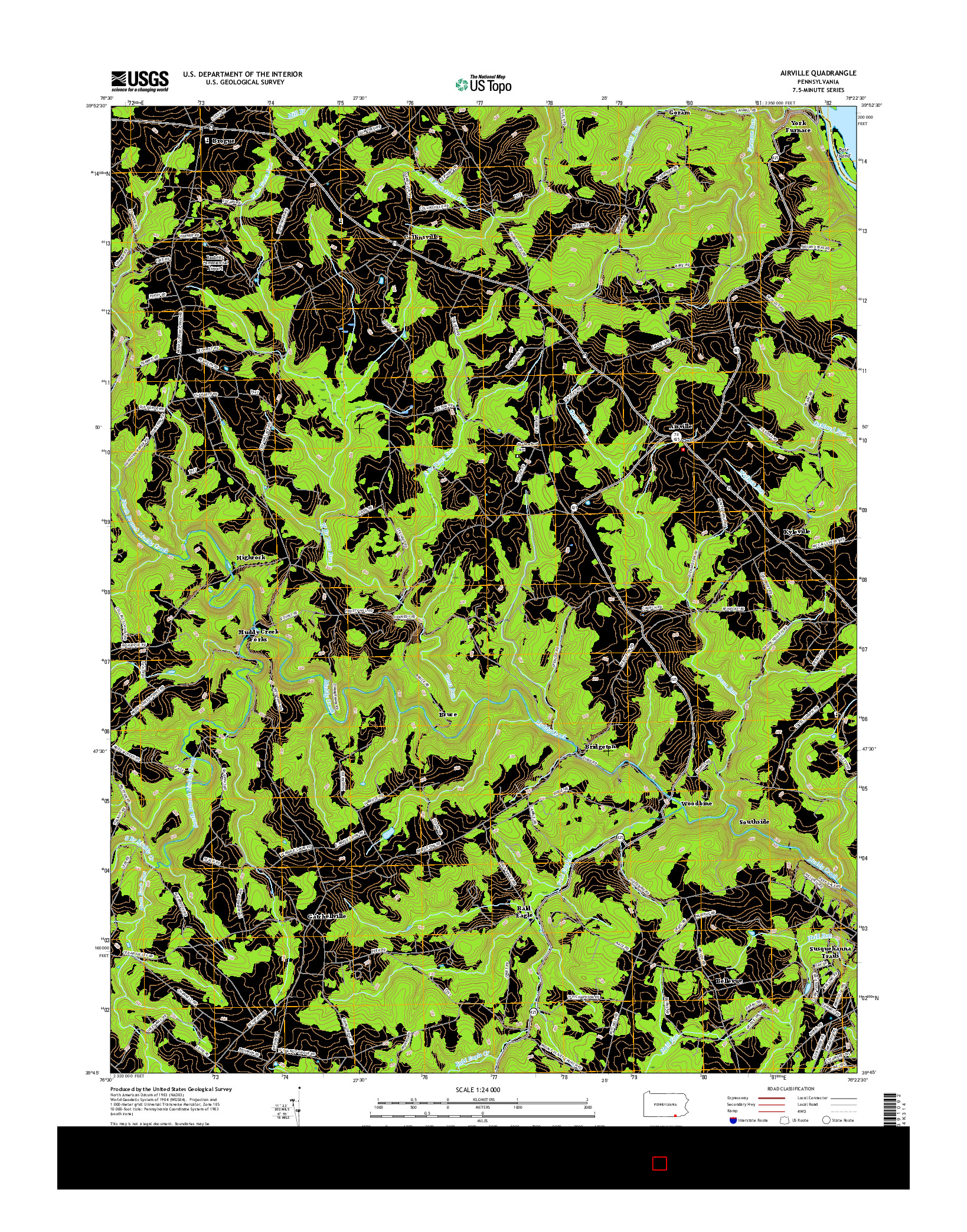 USGS US TOPO 7.5-MINUTE MAP FOR AIRVILLE, PA 2016