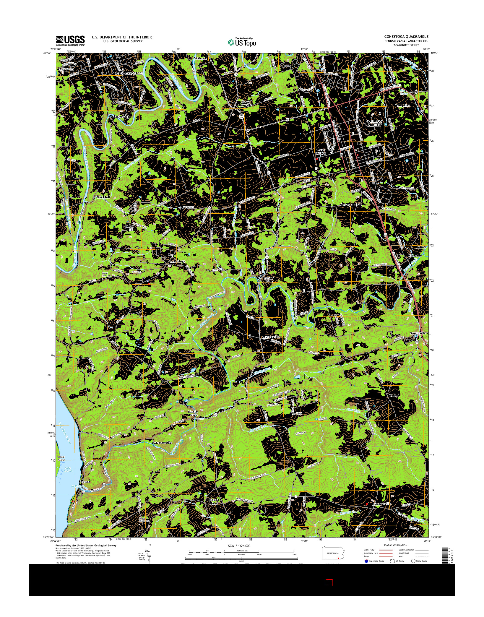 USGS US TOPO 7.5-MINUTE MAP FOR CONESTOGA, PA 2016
