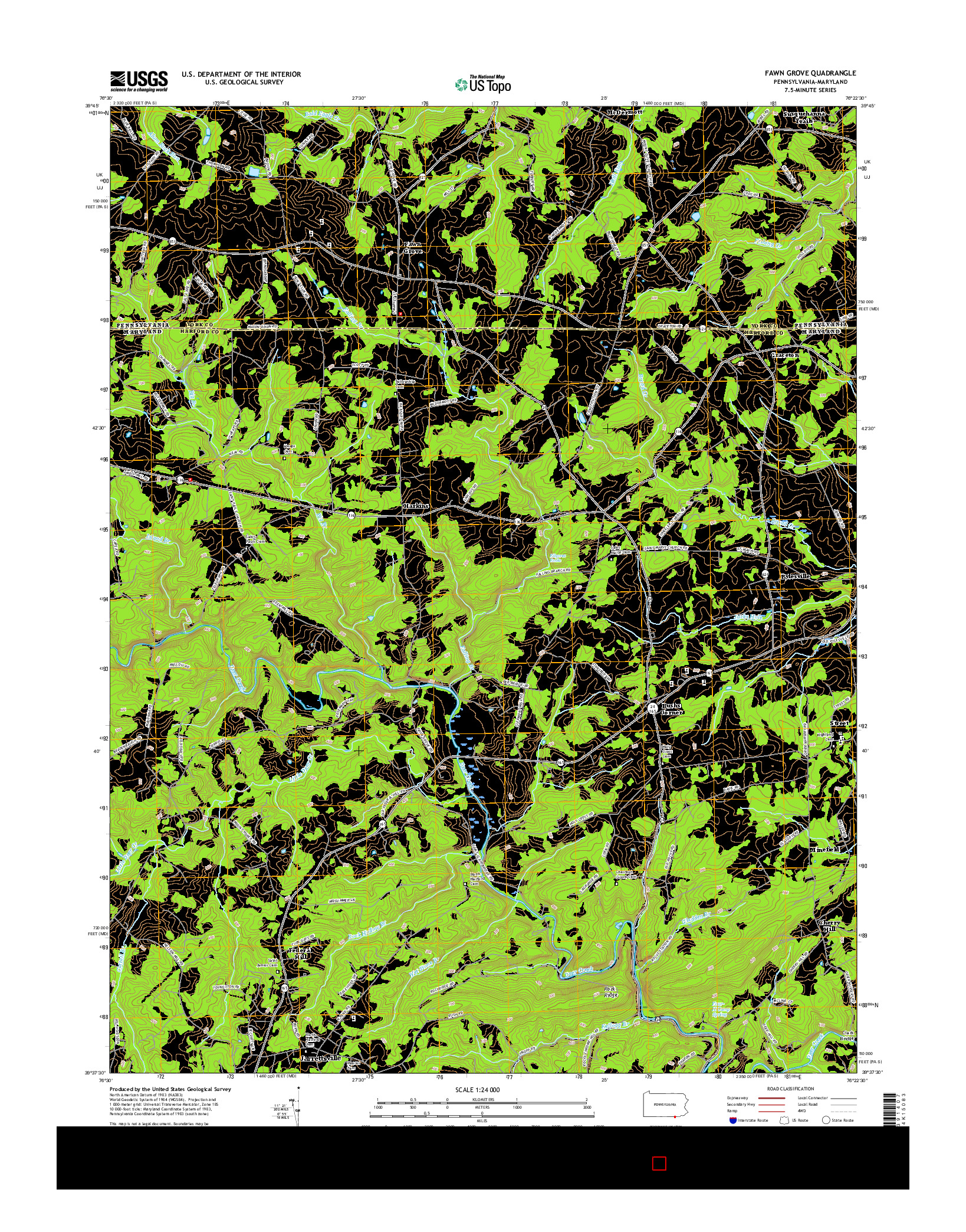 USGS US TOPO 7.5-MINUTE MAP FOR FAWN GROVE, PA-MD 2016