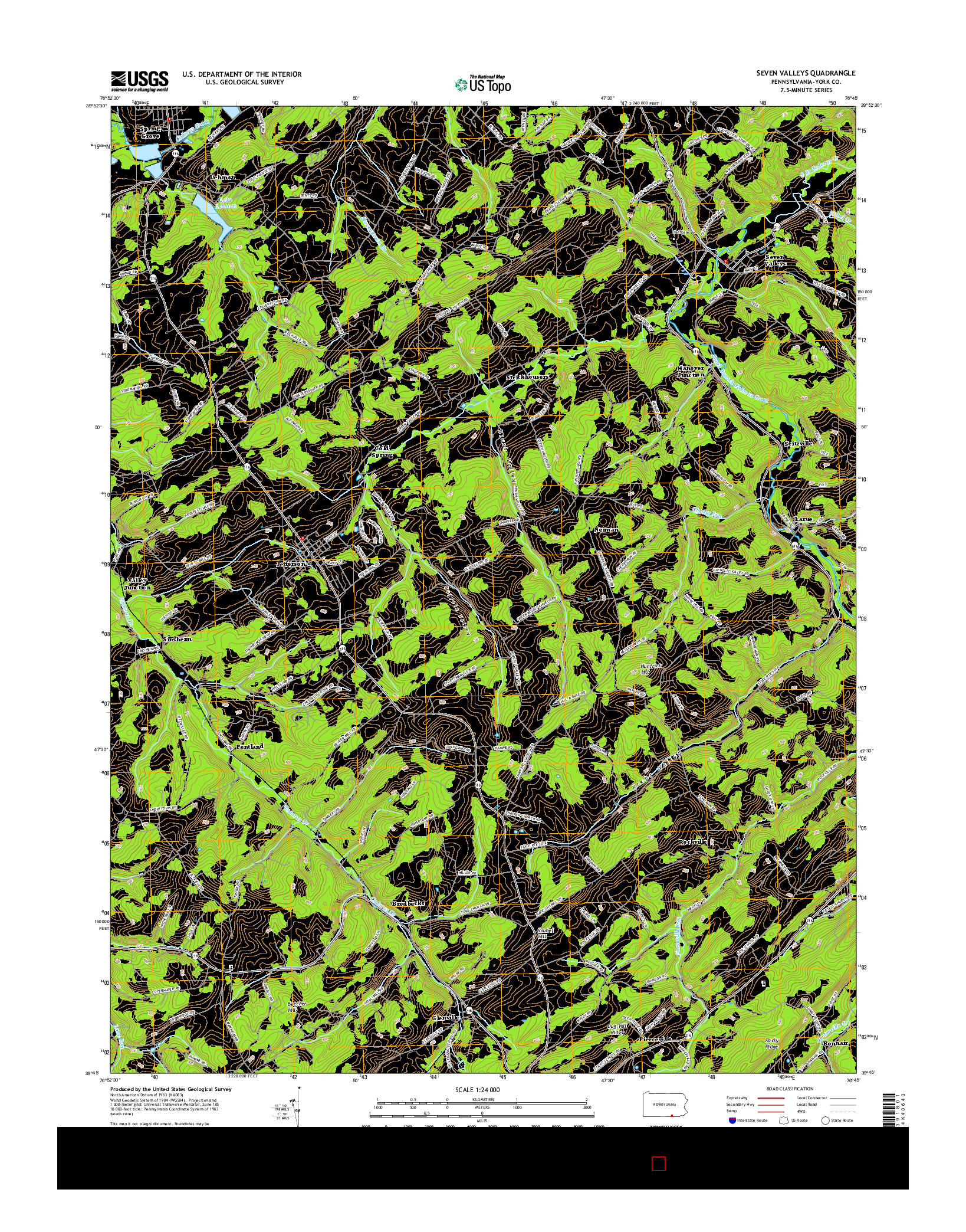 USGS US TOPO 7.5-MINUTE MAP FOR SEVEN VALLEYS, PA 2016