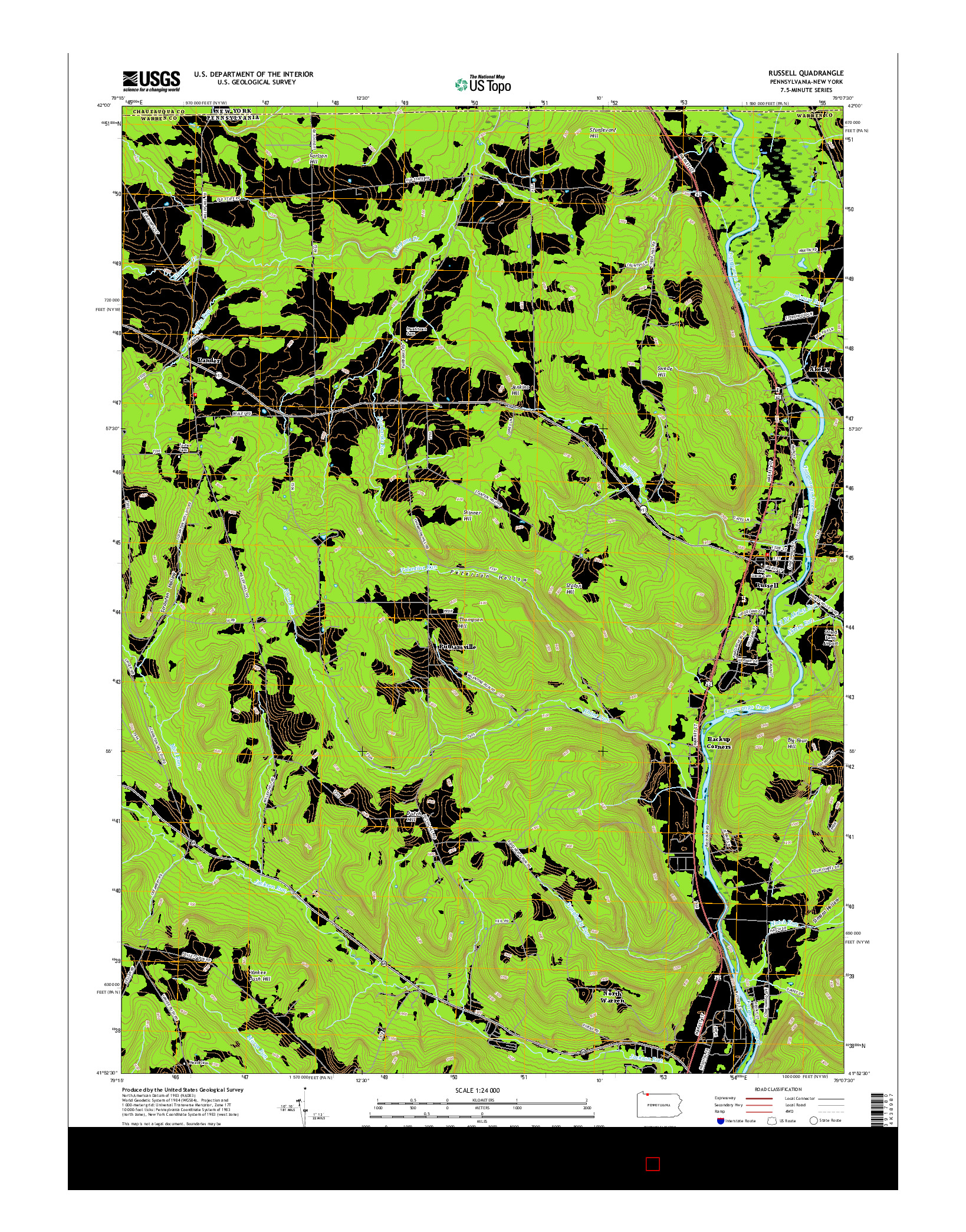 USGS US TOPO 7.5-MINUTE MAP FOR RUSSELL, PA-NY 2016