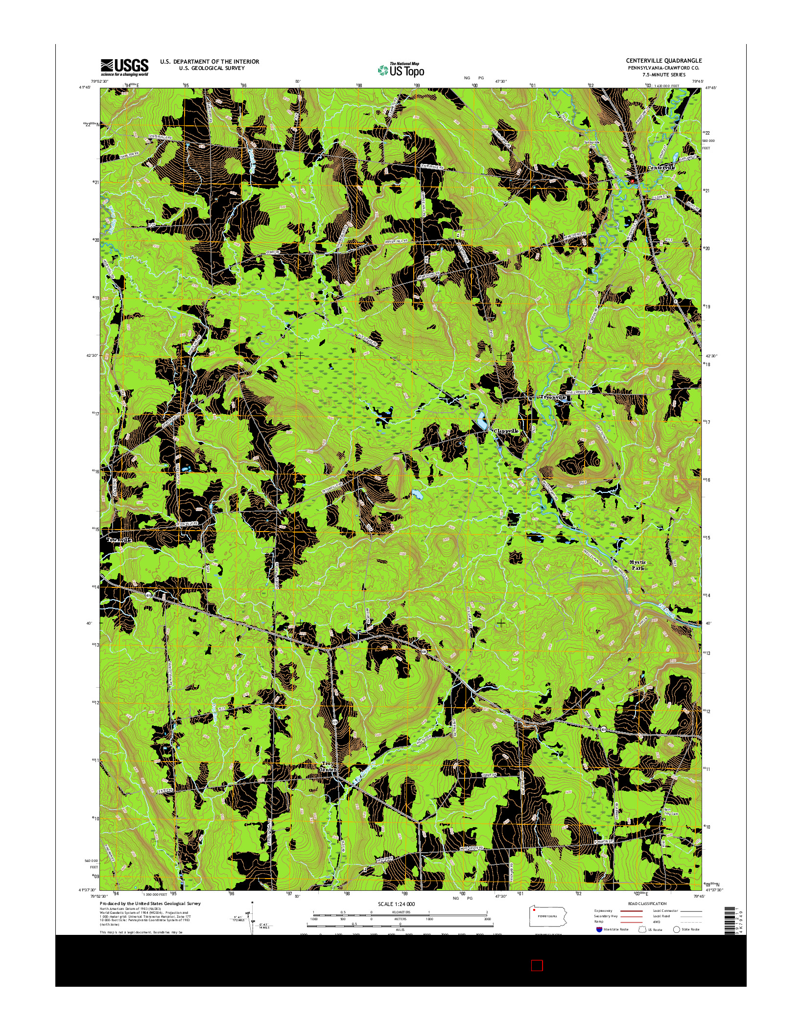 USGS US TOPO 7.5-MINUTE MAP FOR CENTERVILLE, PA 2016