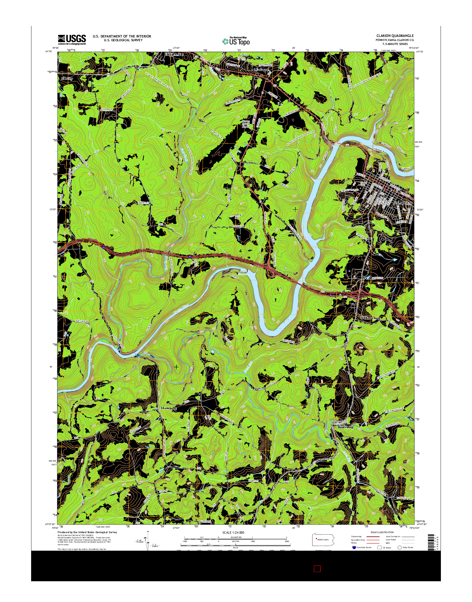 USGS US TOPO 7.5-MINUTE MAP FOR CLARION, PA 2016