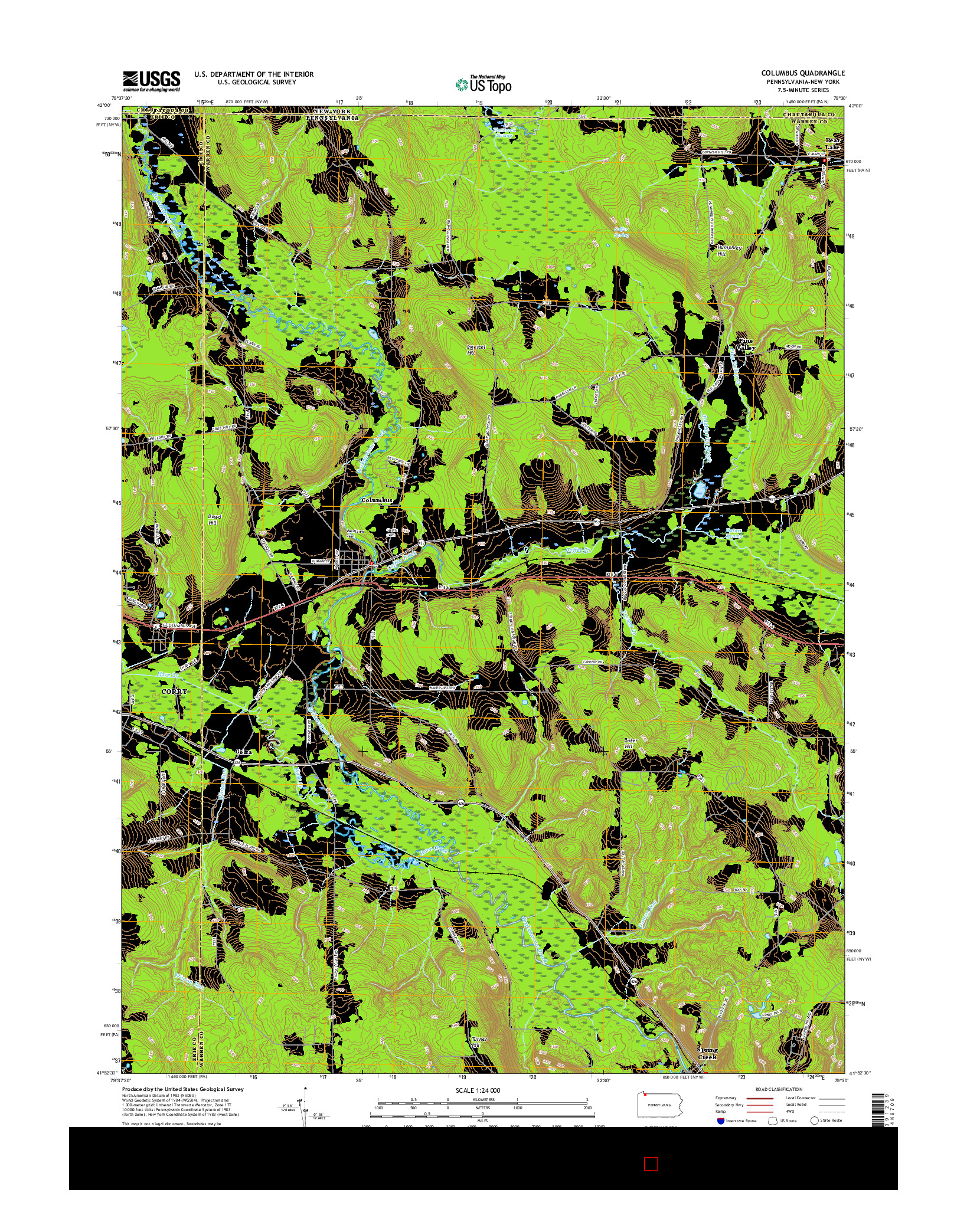 USGS US TOPO 7.5-MINUTE MAP FOR COLUMBUS, PA-NY 2016
