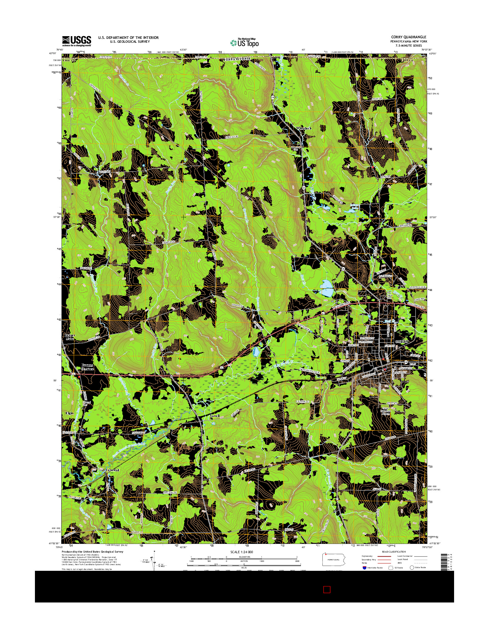 USGS US TOPO 7.5-MINUTE MAP FOR CORRY, PA-NY 2016