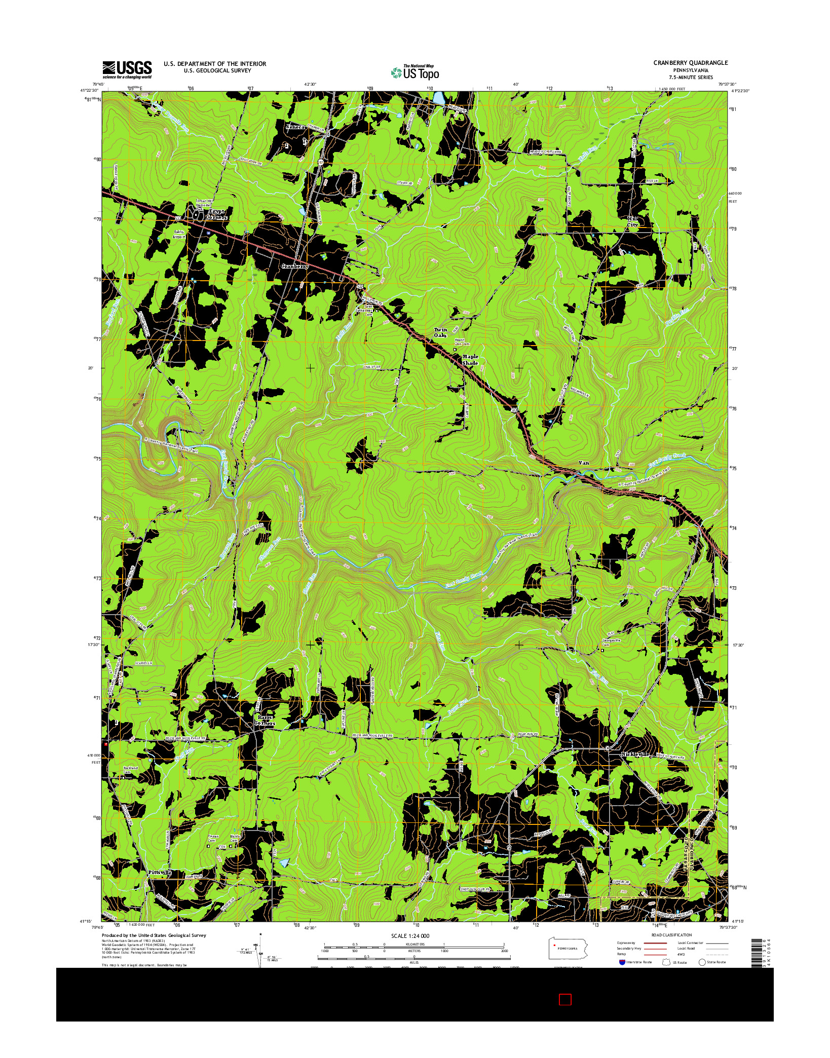 USGS US TOPO 7.5-MINUTE MAP FOR CRANBERRY, PA 2016
