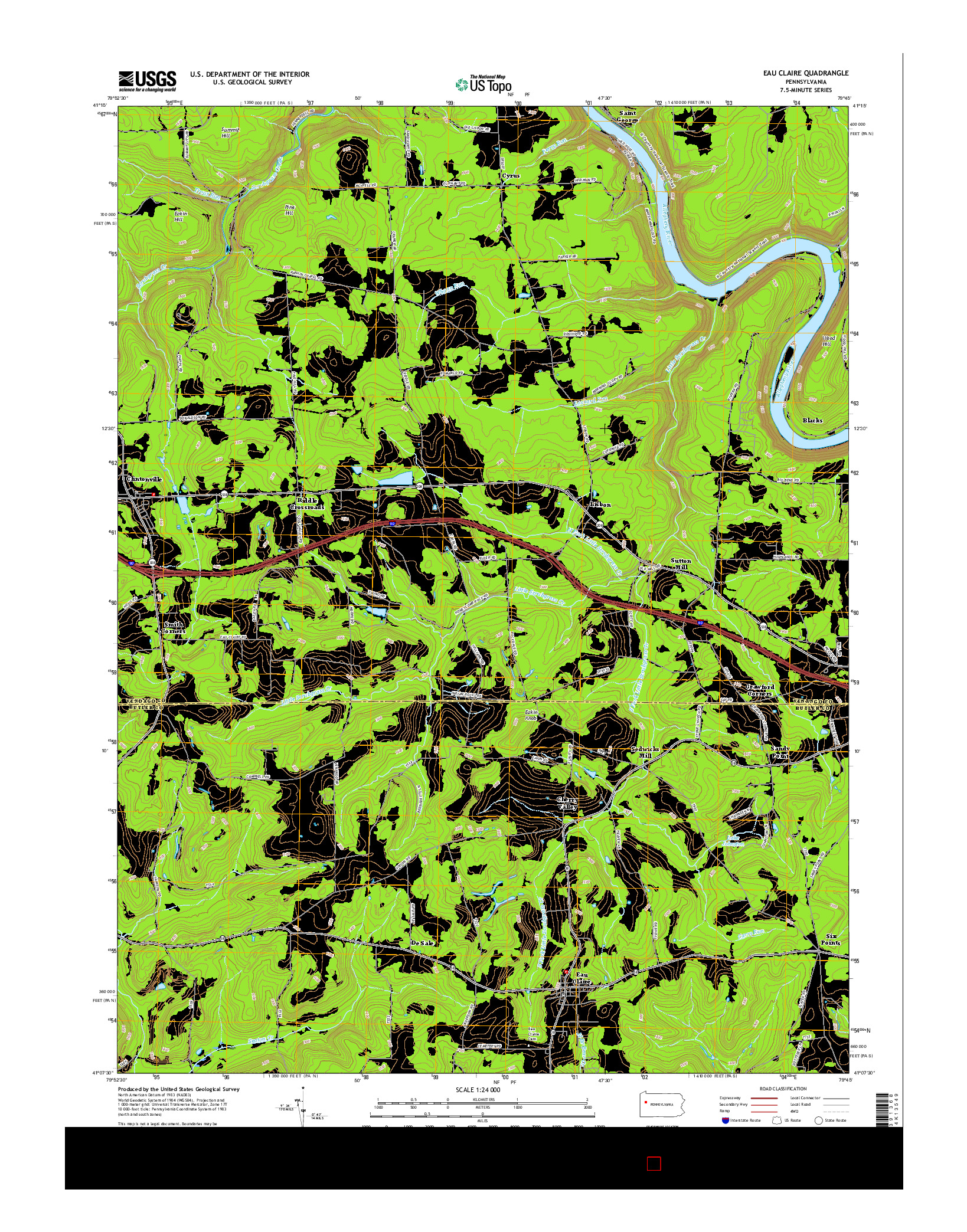 USGS US TOPO 7.5-MINUTE MAP FOR EAU CLAIRE, PA 2016