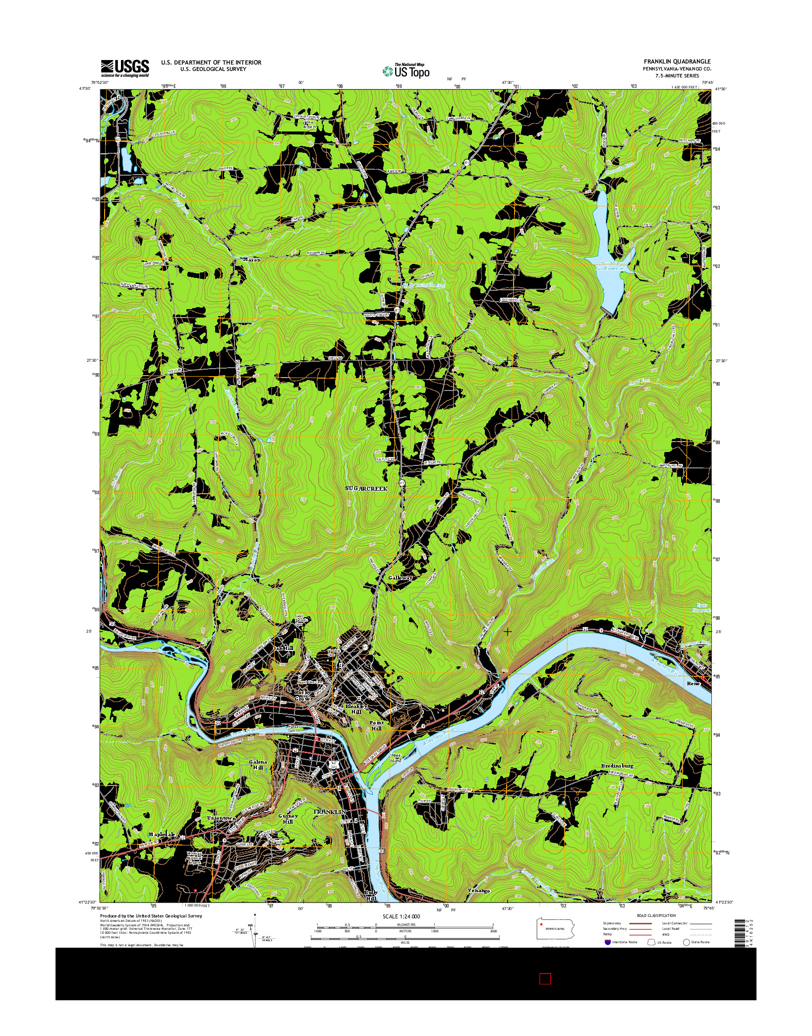 USGS US TOPO 7.5-MINUTE MAP FOR FRANKLIN, PA 2016