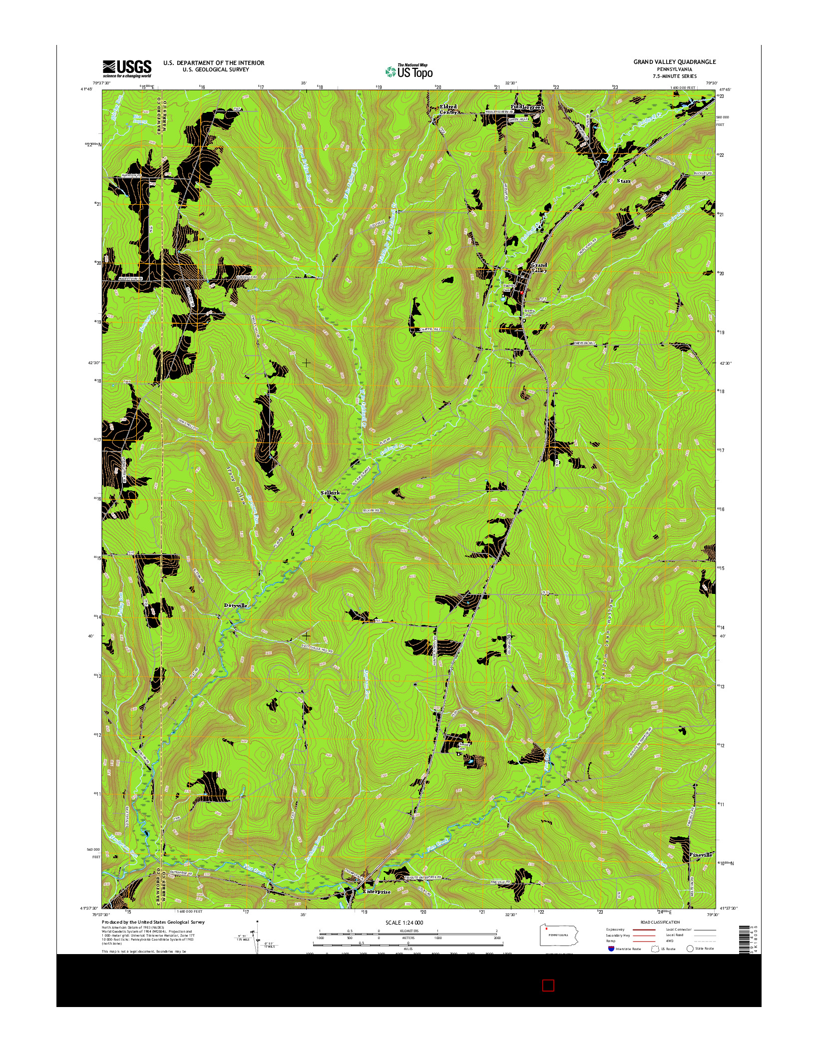 USGS US TOPO 7.5-MINUTE MAP FOR GRAND VALLEY, PA 2016