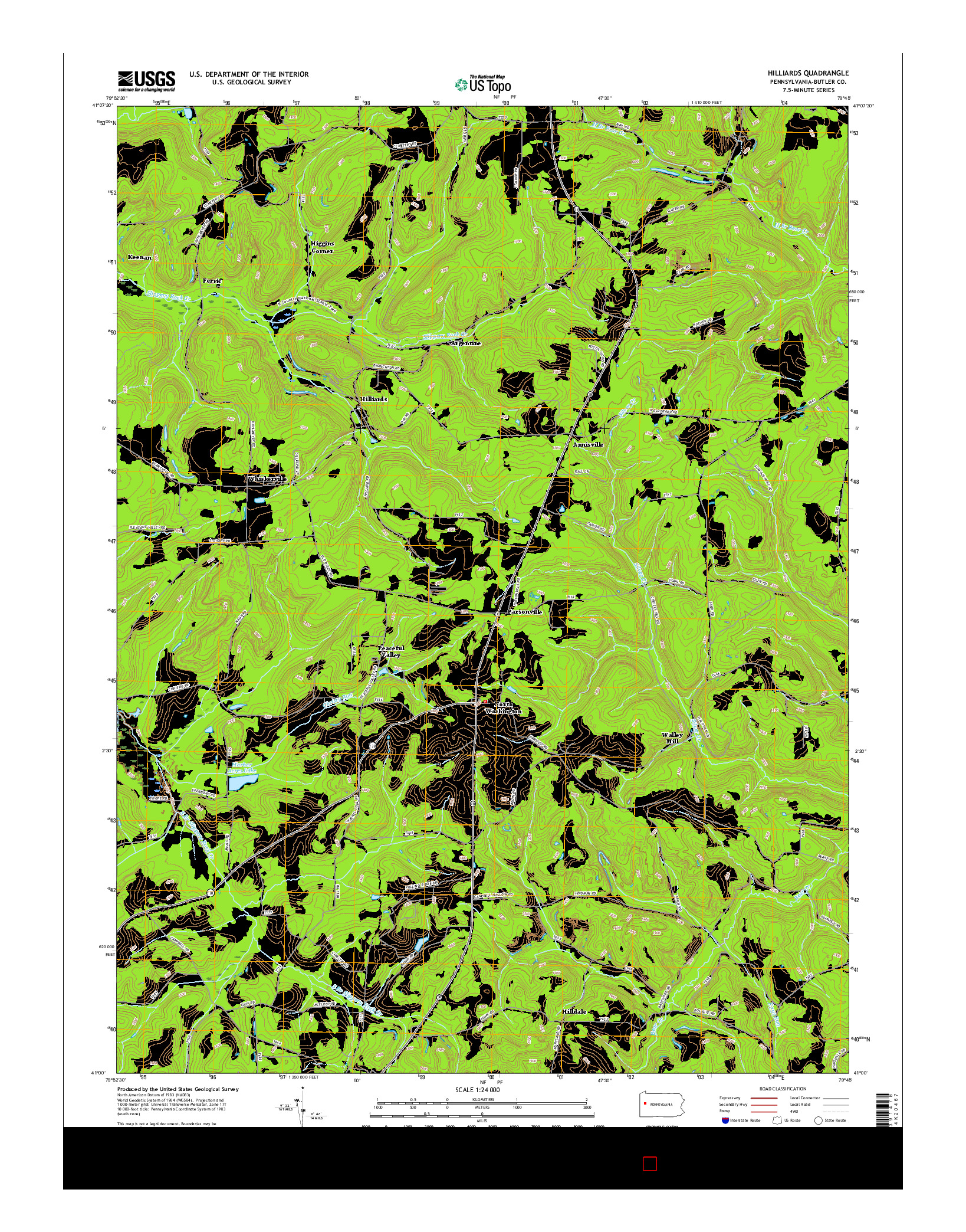 USGS US TOPO 7.5-MINUTE MAP FOR HILLIARDS, PA 2016