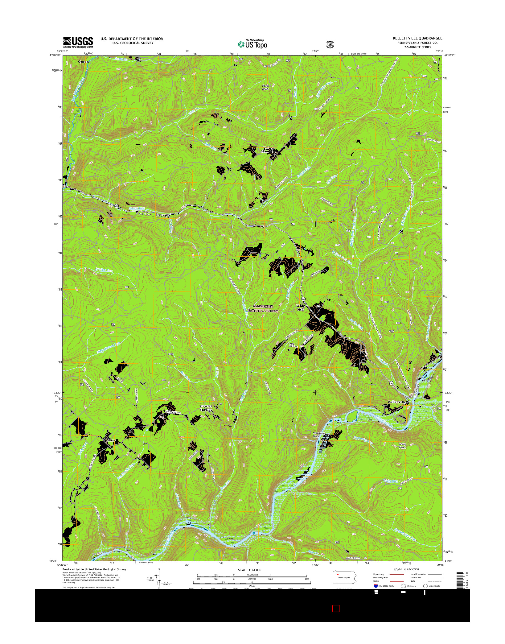 USGS US TOPO 7.5-MINUTE MAP FOR KELLETTVILLE, PA 2016