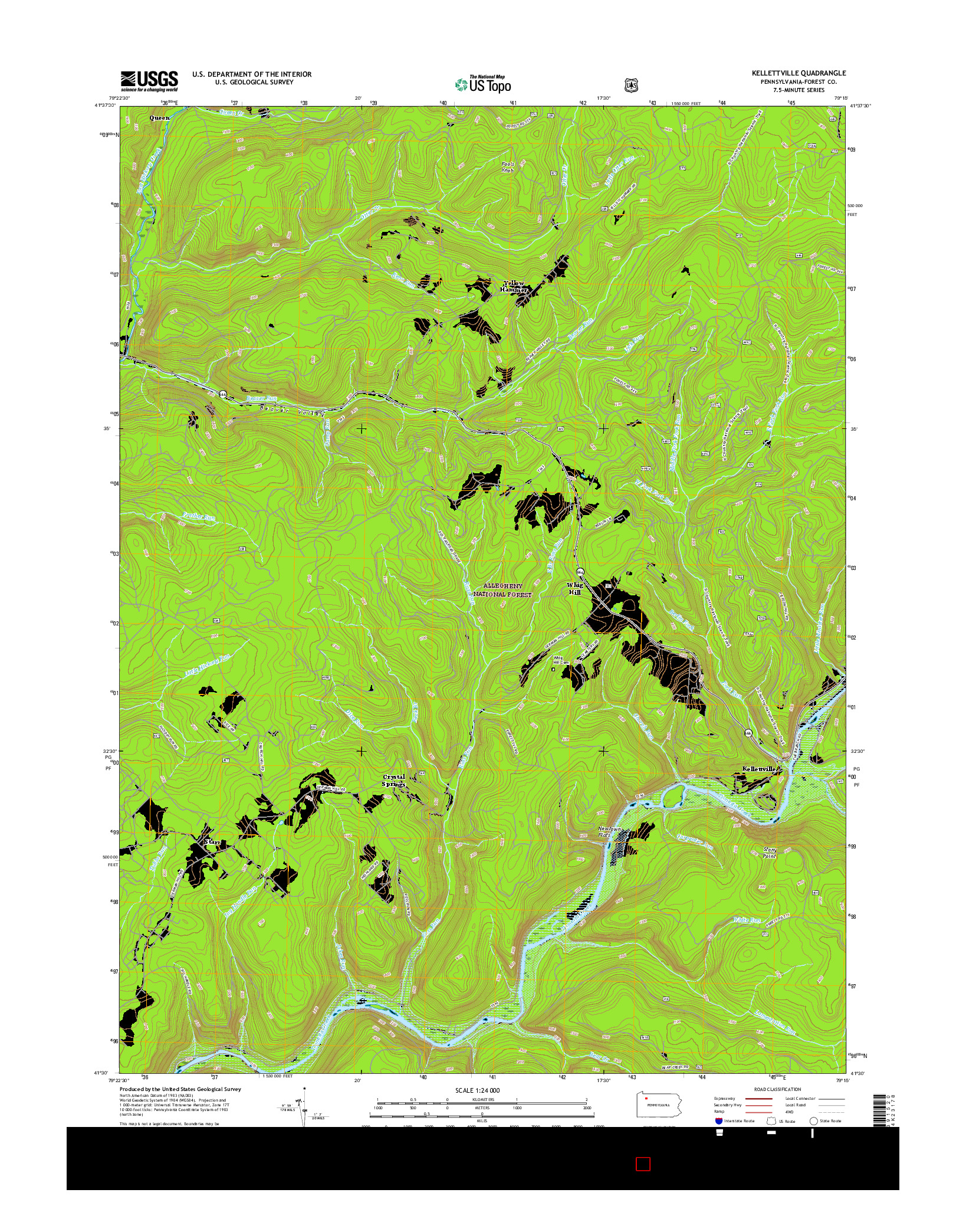 USGS US TOPO 7.5-MINUTE MAP FOR KELLETTVILLE, PA 2016
