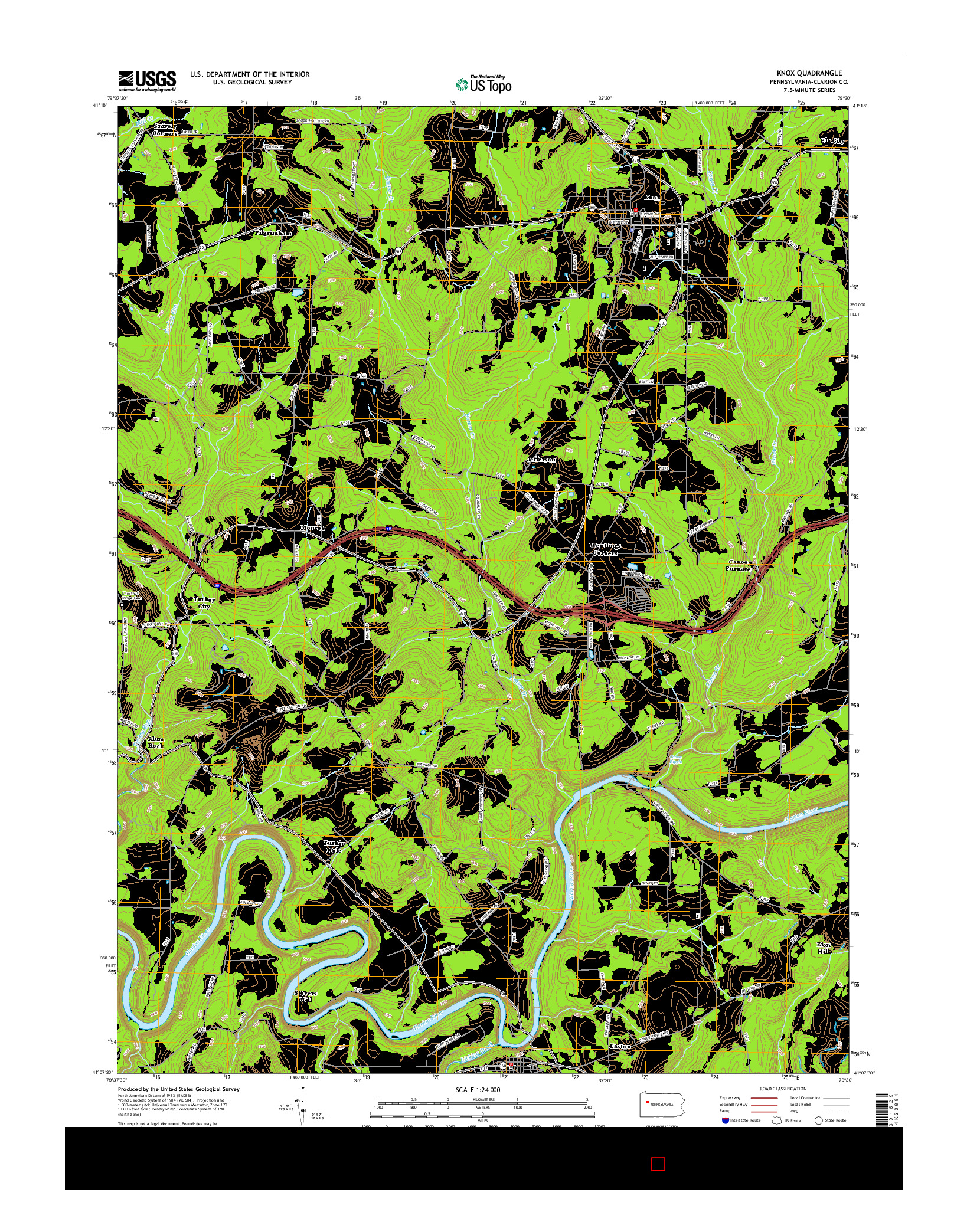 USGS US TOPO 7.5-MINUTE MAP FOR KNOX, PA 2016