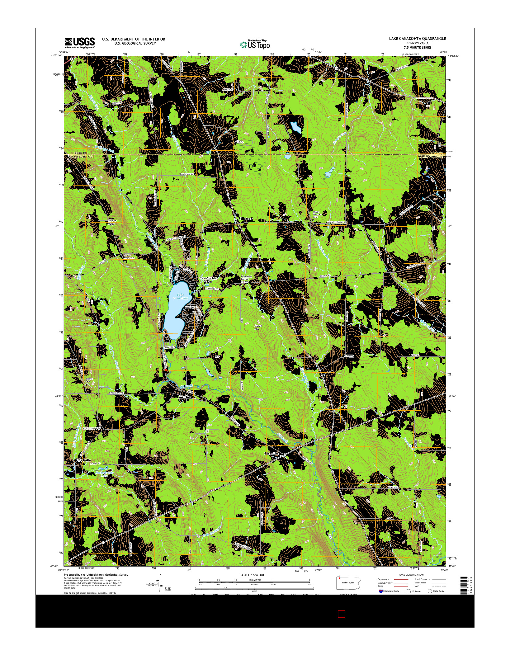 USGS US TOPO 7.5-MINUTE MAP FOR LAKE CANADOHTA, PA 2016