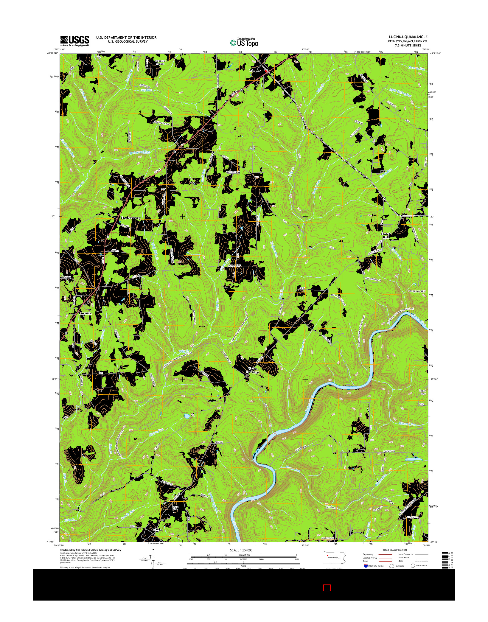 USGS US TOPO 7.5-MINUTE MAP FOR LUCINDA, PA 2016