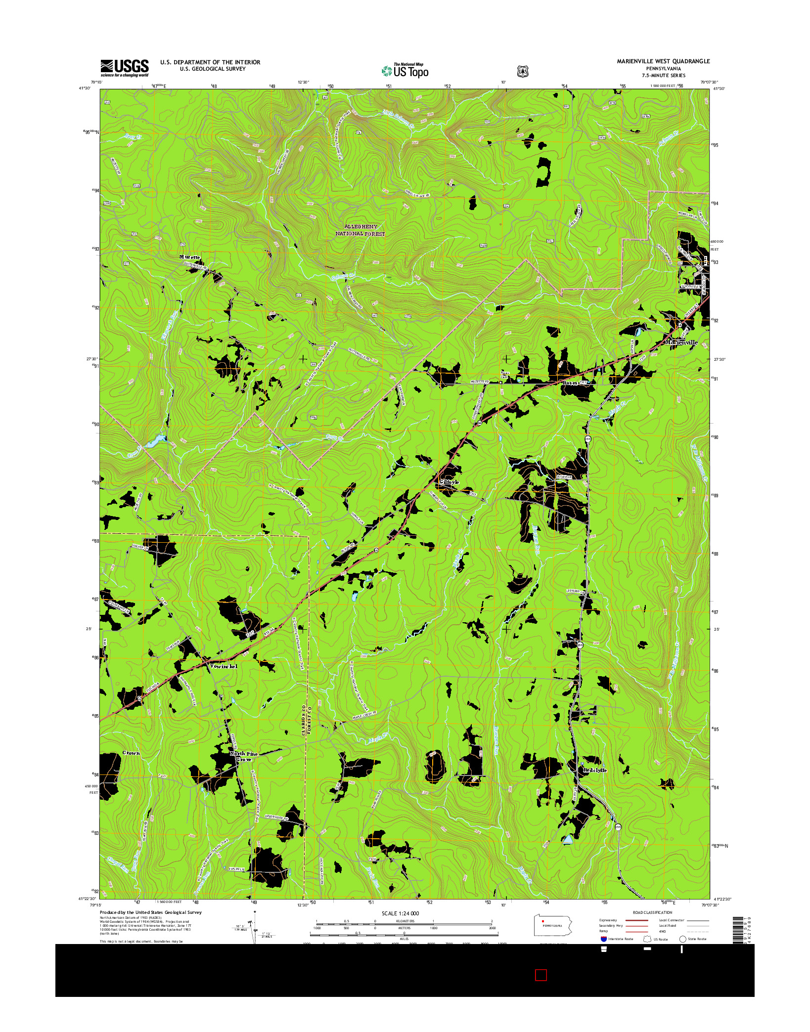 USGS US TOPO 7.5-MINUTE MAP FOR MARIENVILLE WEST, PA 2016