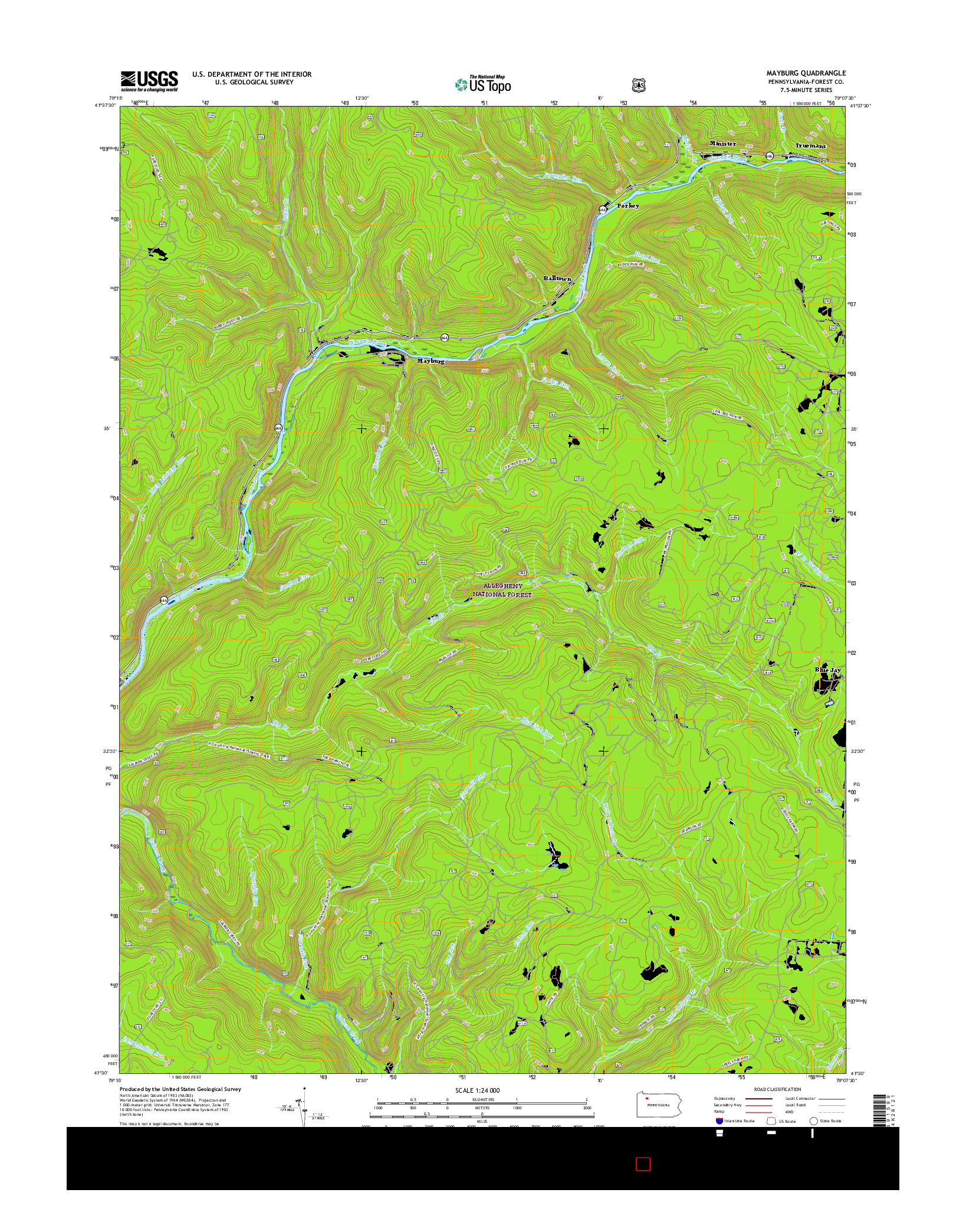 USGS US TOPO 7.5-MINUTE MAP FOR MAYBURG, PA 2016