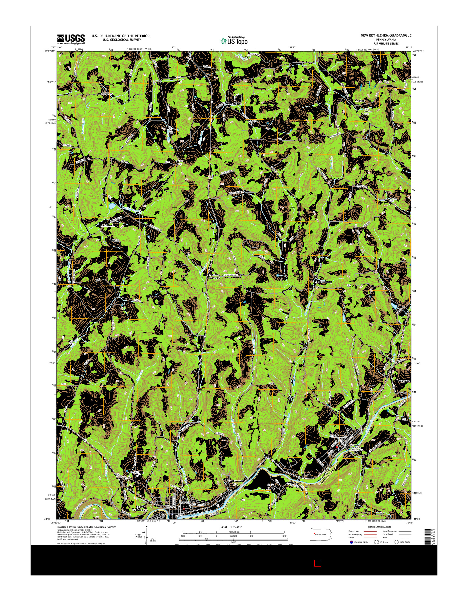 USGS US TOPO 7.5-MINUTE MAP FOR NEW BETHLEHEM, PA 2016