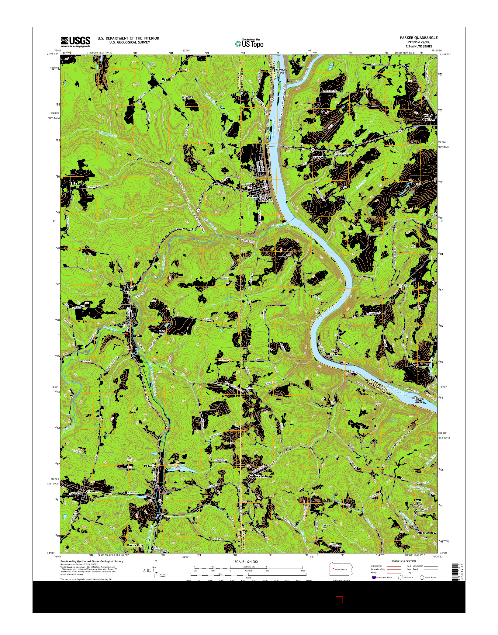 USGS US TOPO 7.5-MINUTE MAP FOR PARKER, PA 2016