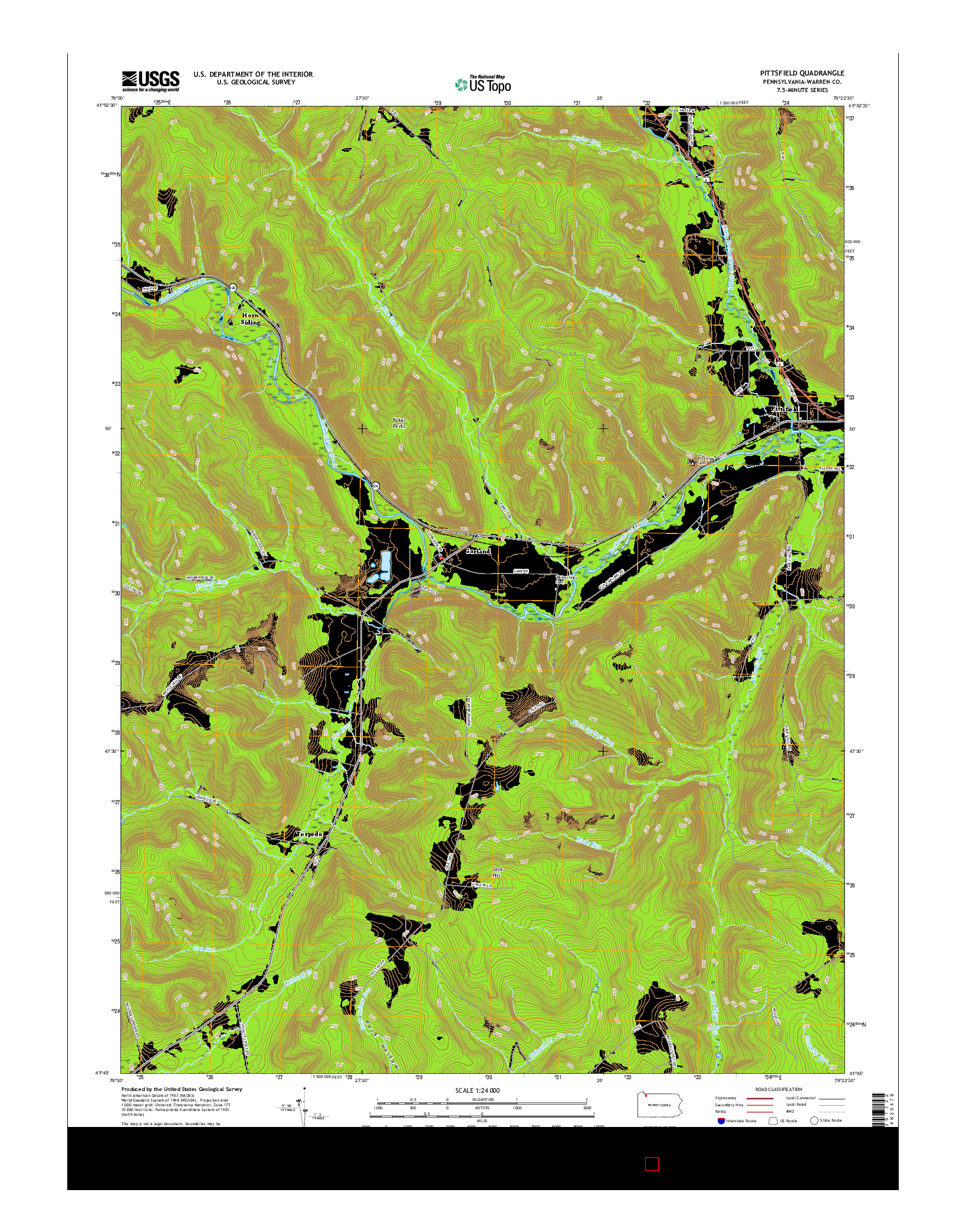 USGS US TOPO 7.5-MINUTE MAP FOR PITTSFIELD, PA 2016