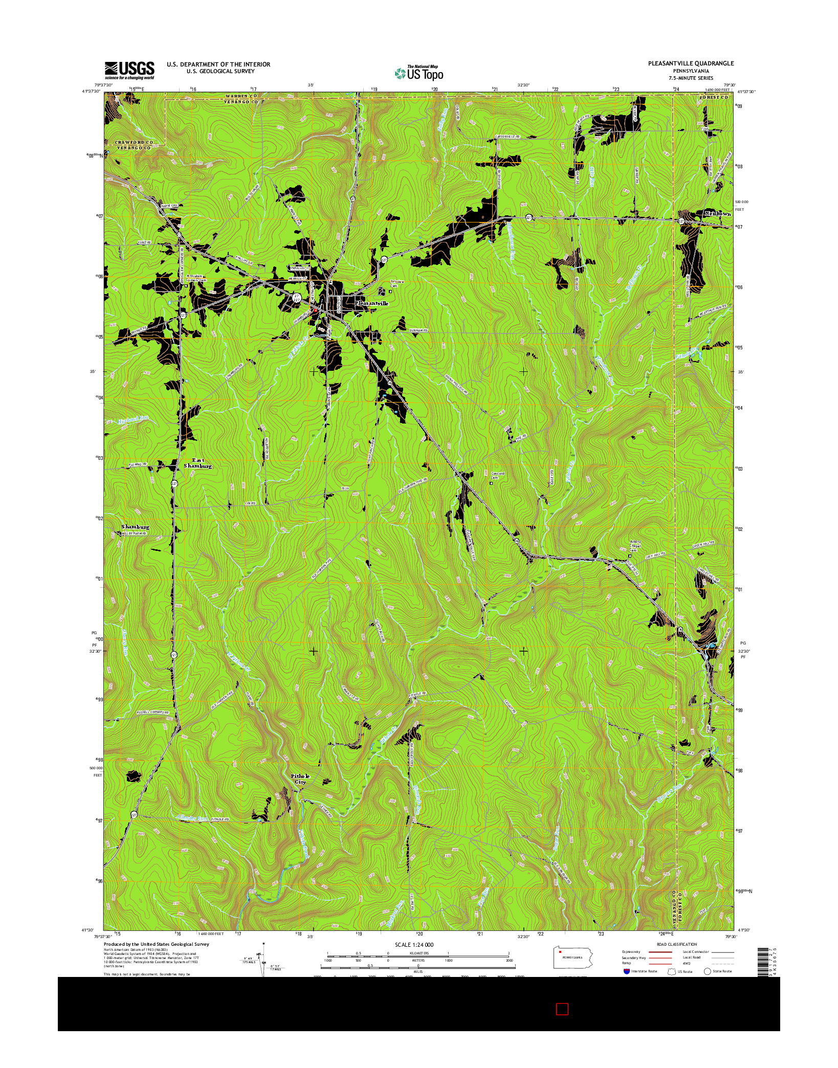 USGS US TOPO 7.5-MINUTE MAP FOR PLEASANTVILLE, PA 2016