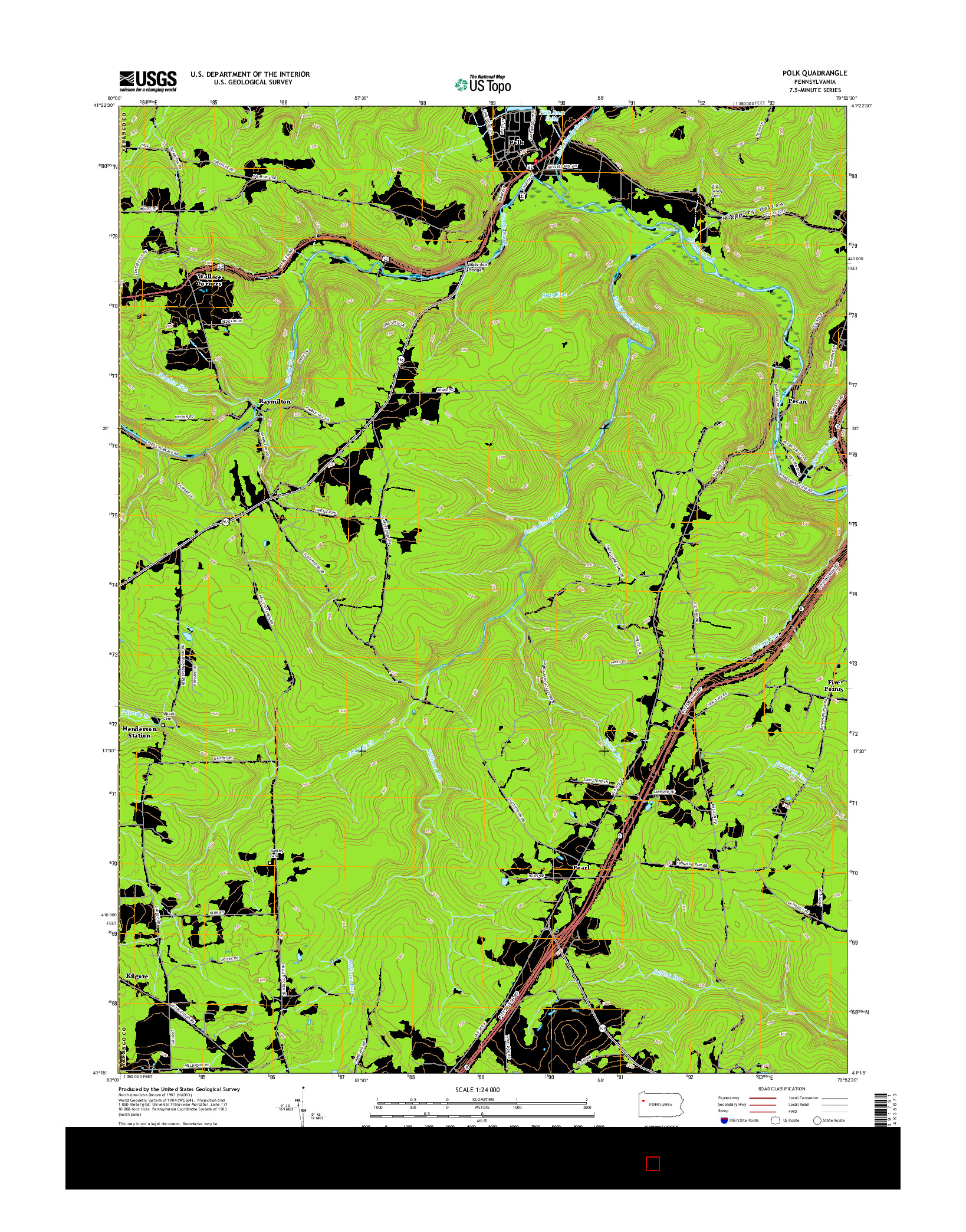 USGS US TOPO 7.5-MINUTE MAP FOR POLK, PA 2016