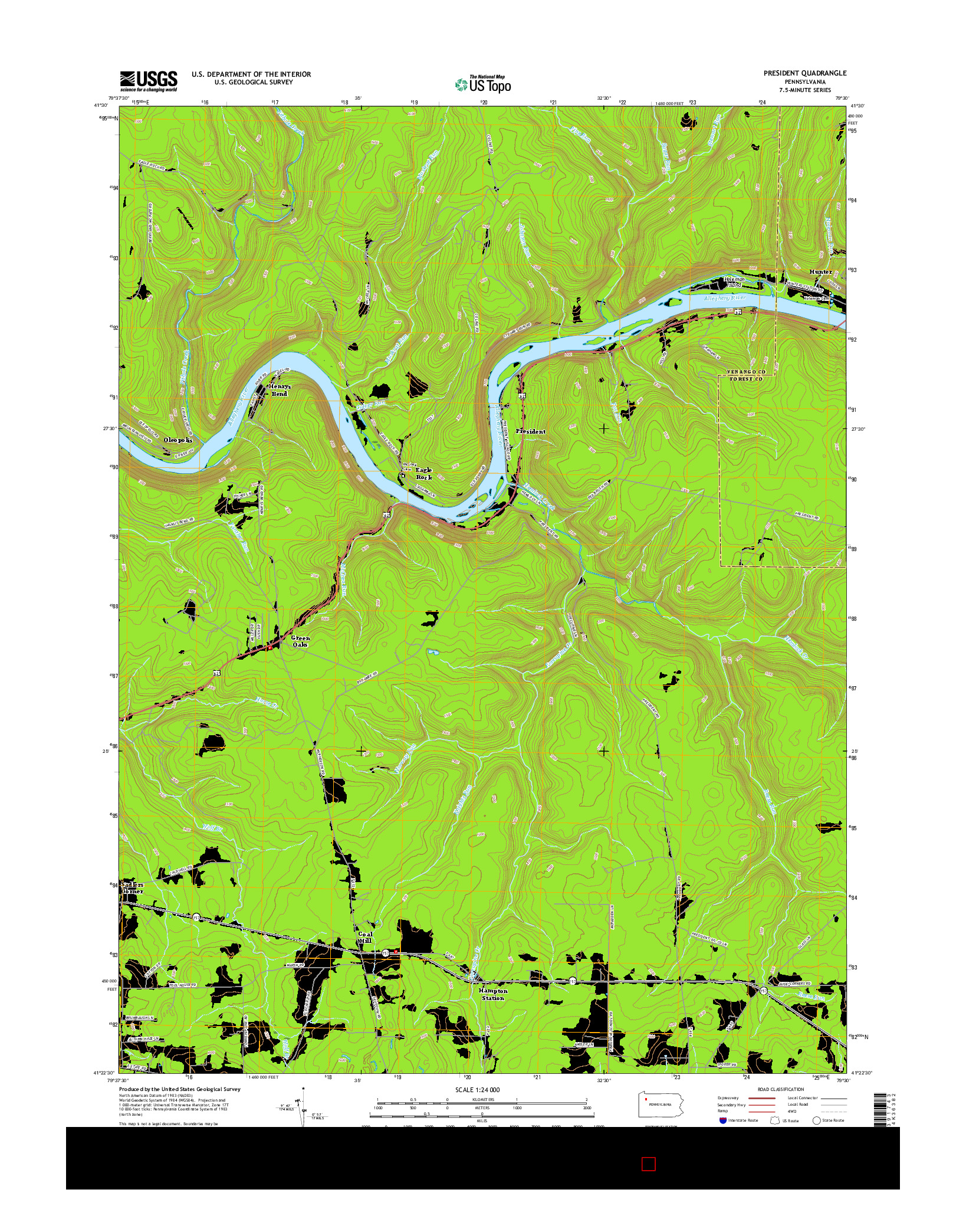 USGS US TOPO 7.5-MINUTE MAP FOR PRESIDENT, PA 2016