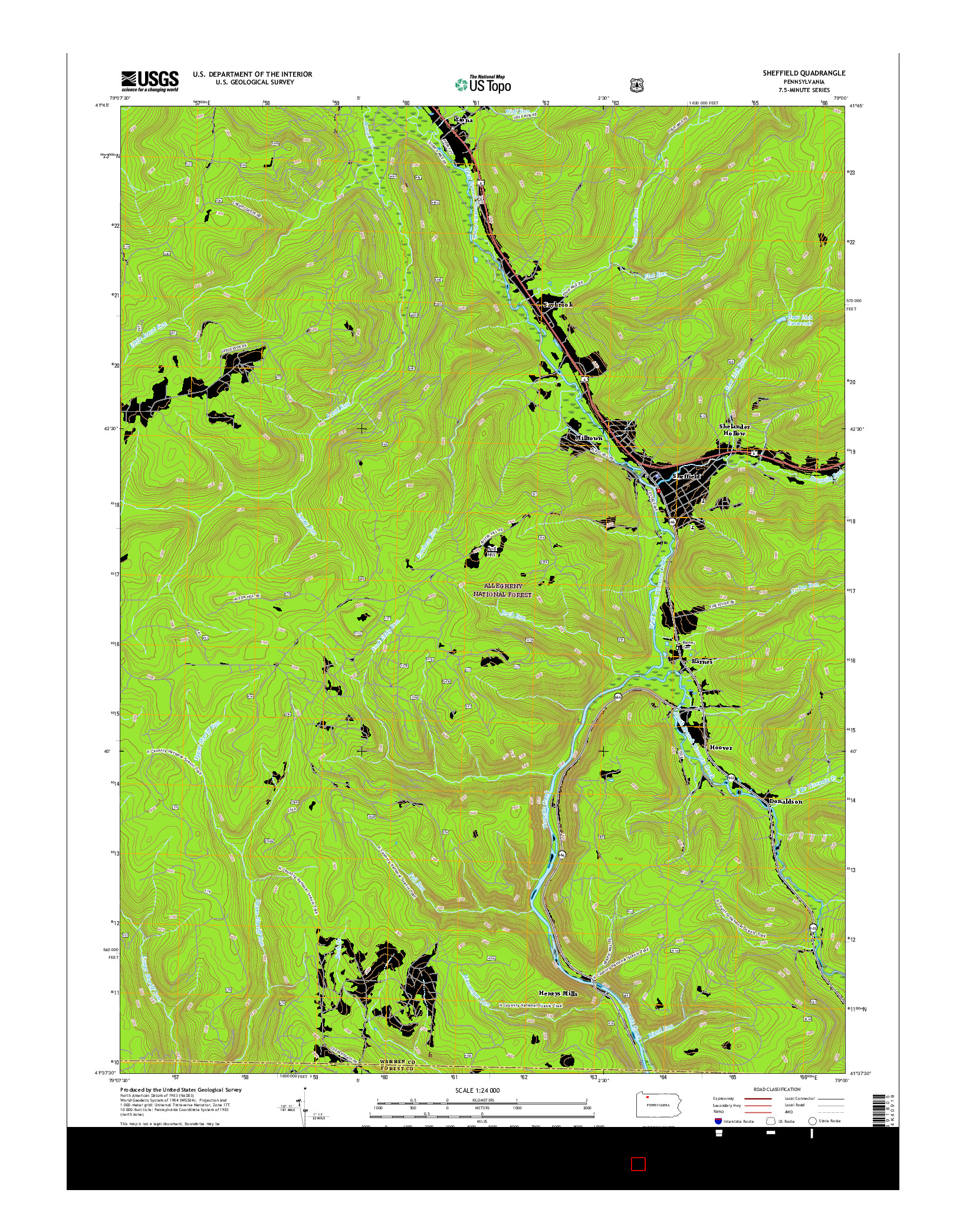 USGS US TOPO 7.5-MINUTE MAP FOR SHEFFIELD, PA 2016