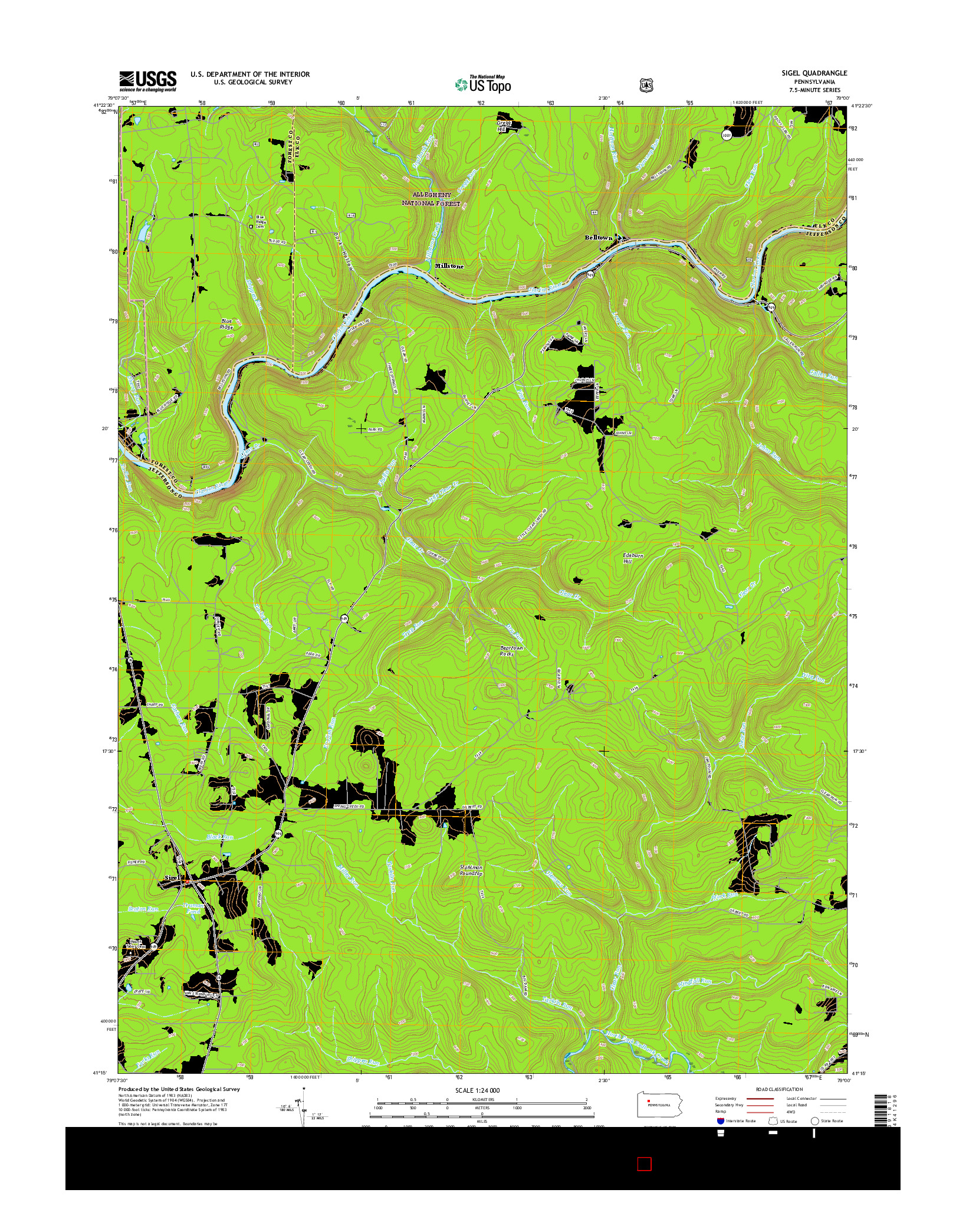 USGS US TOPO 7.5-MINUTE MAP FOR SIGEL, PA 2016