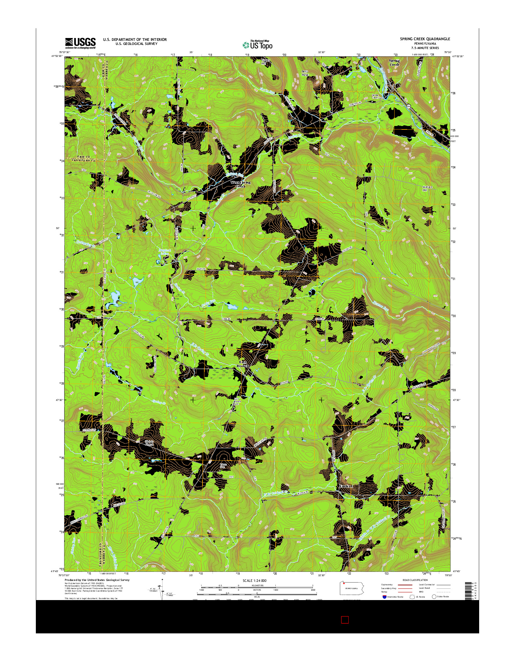 USGS US TOPO 7.5-MINUTE MAP FOR SPRING CREEK, PA 2016