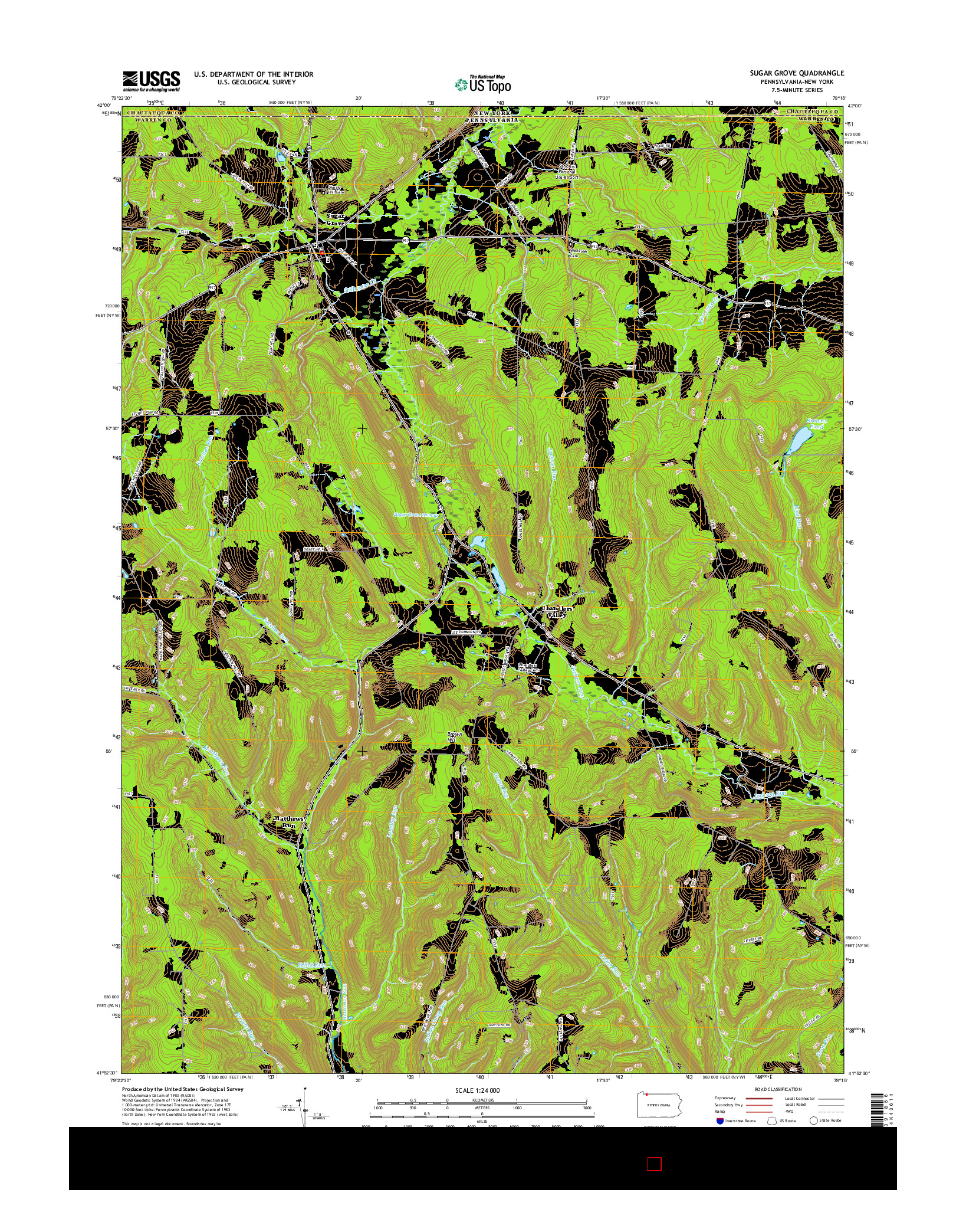 USGS US TOPO 7.5-MINUTE MAP FOR SUGAR GROVE, PA-NY 2016