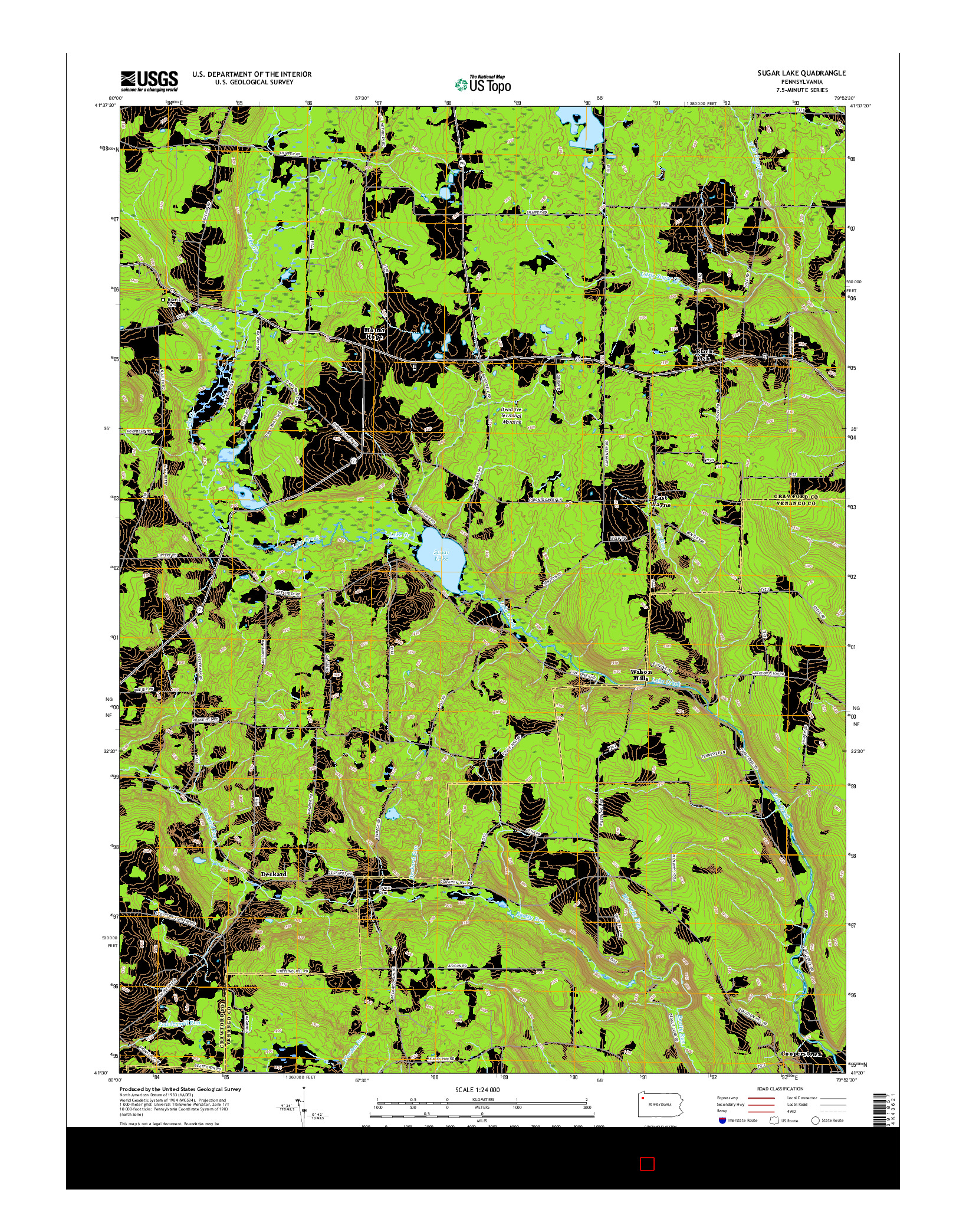 USGS US TOPO 7.5-MINUTE MAP FOR SUGAR LAKE, PA 2016