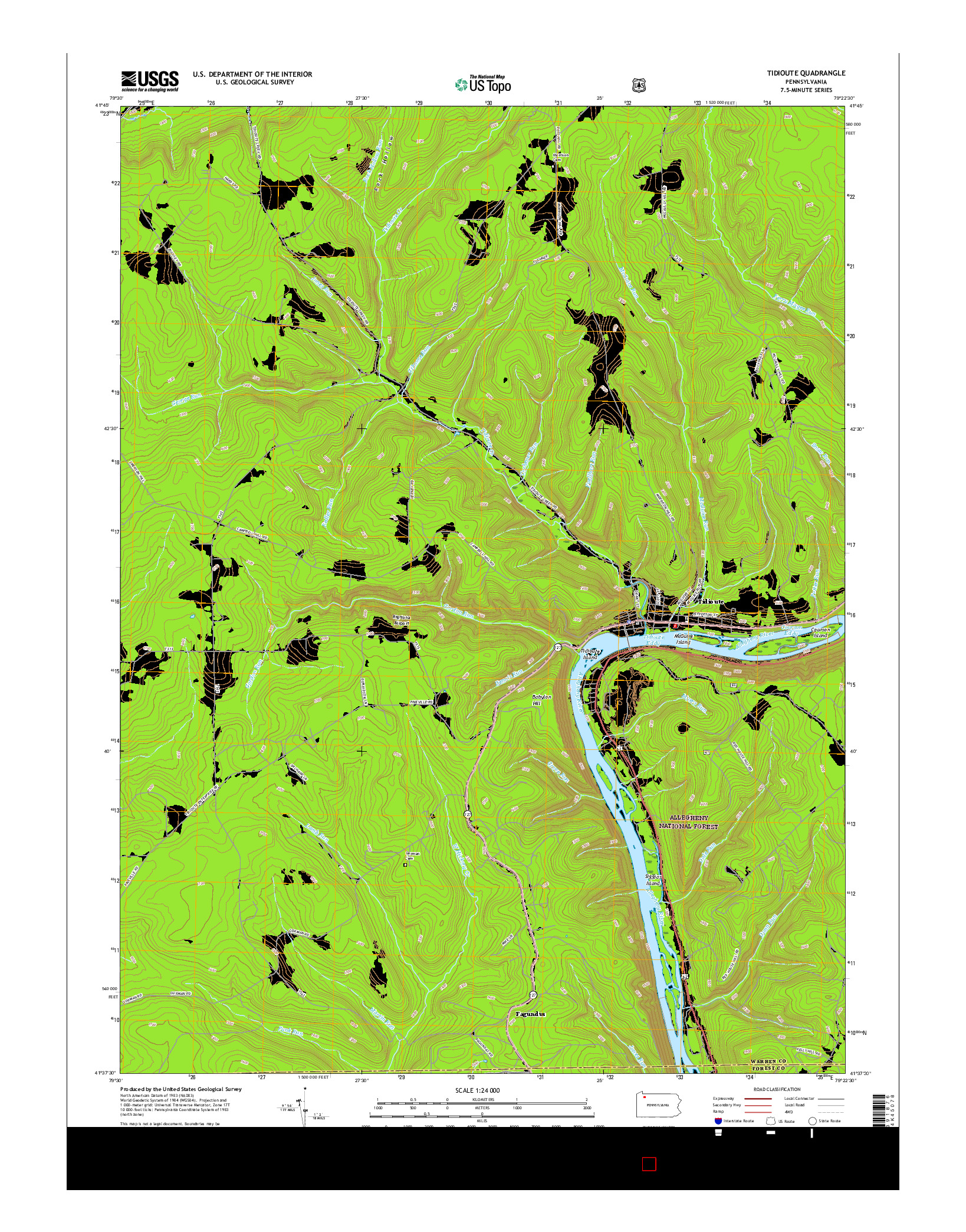 USGS US TOPO 7.5-MINUTE MAP FOR TIDIOUTE, PA 2016