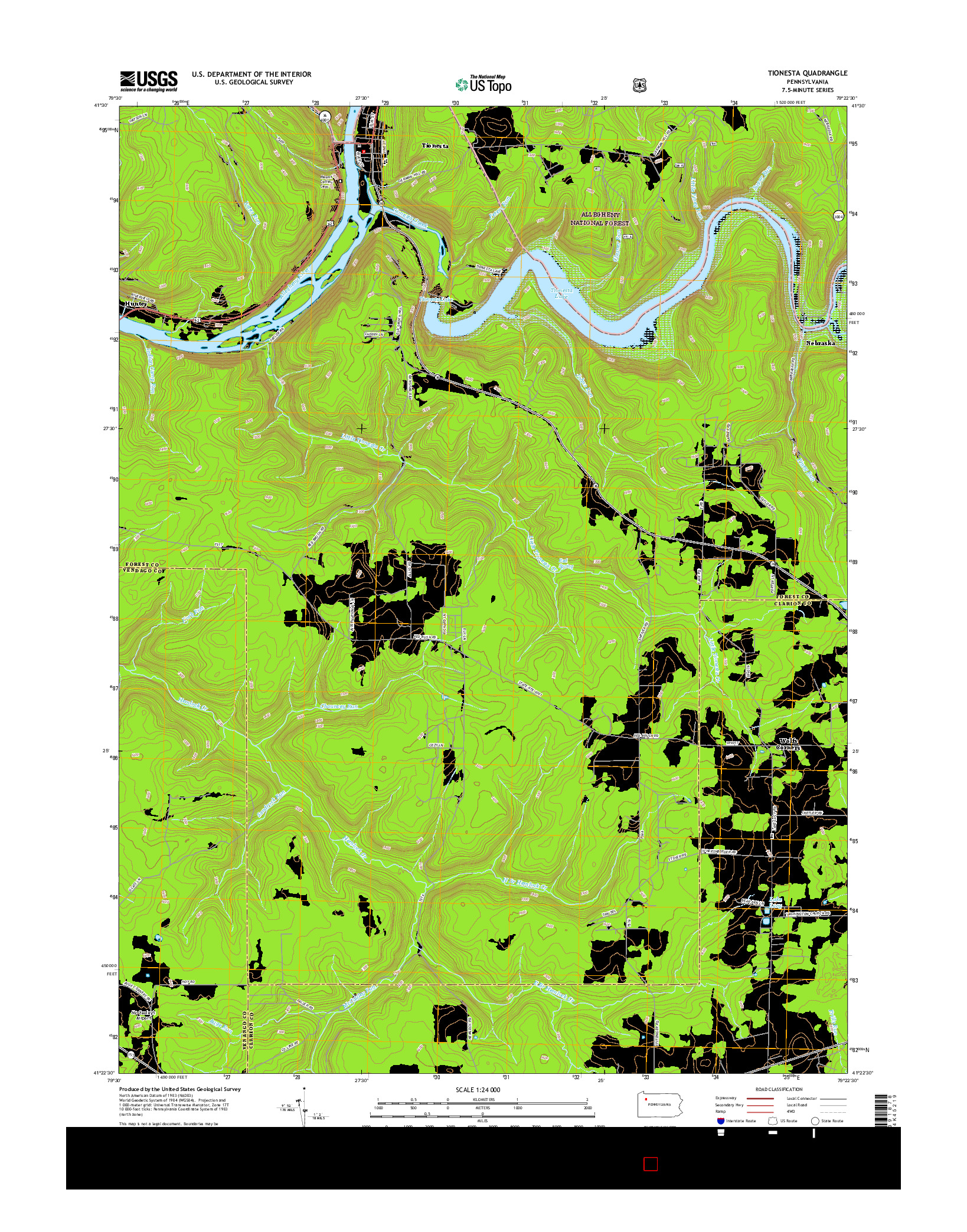 USGS US TOPO 7.5-MINUTE MAP FOR TIONESTA, PA 2016