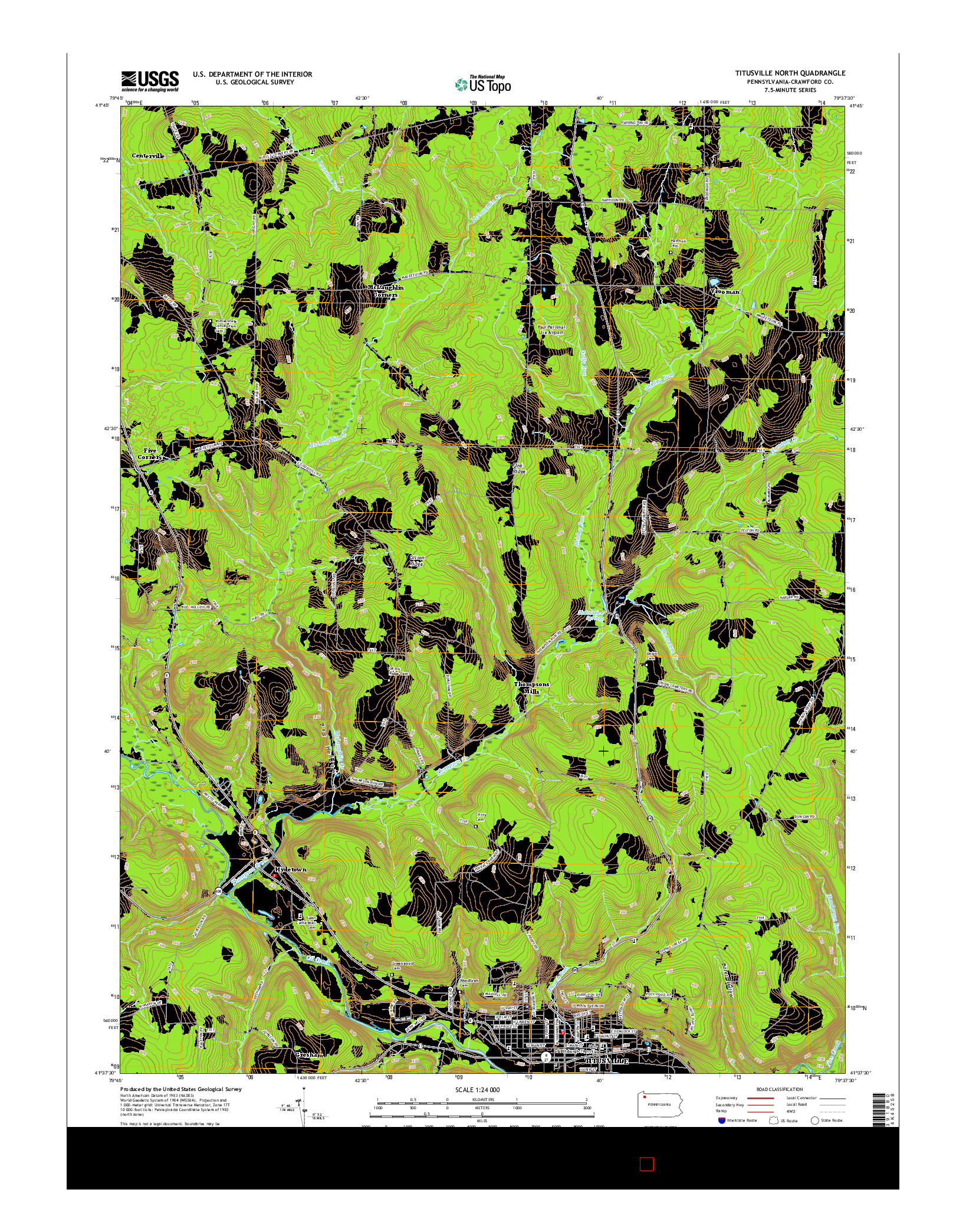 USGS US TOPO 7.5-MINUTE MAP FOR TITUSVILLE NORTH, PA 2016