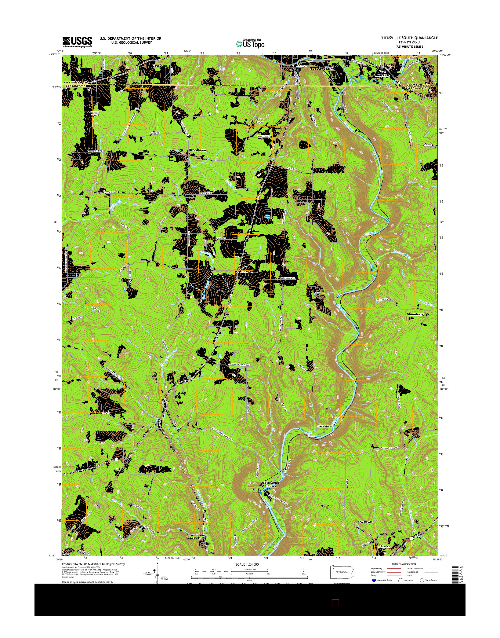 USGS US TOPO 7.5-MINUTE MAP FOR TITUSVILLE SOUTH, PA 2016