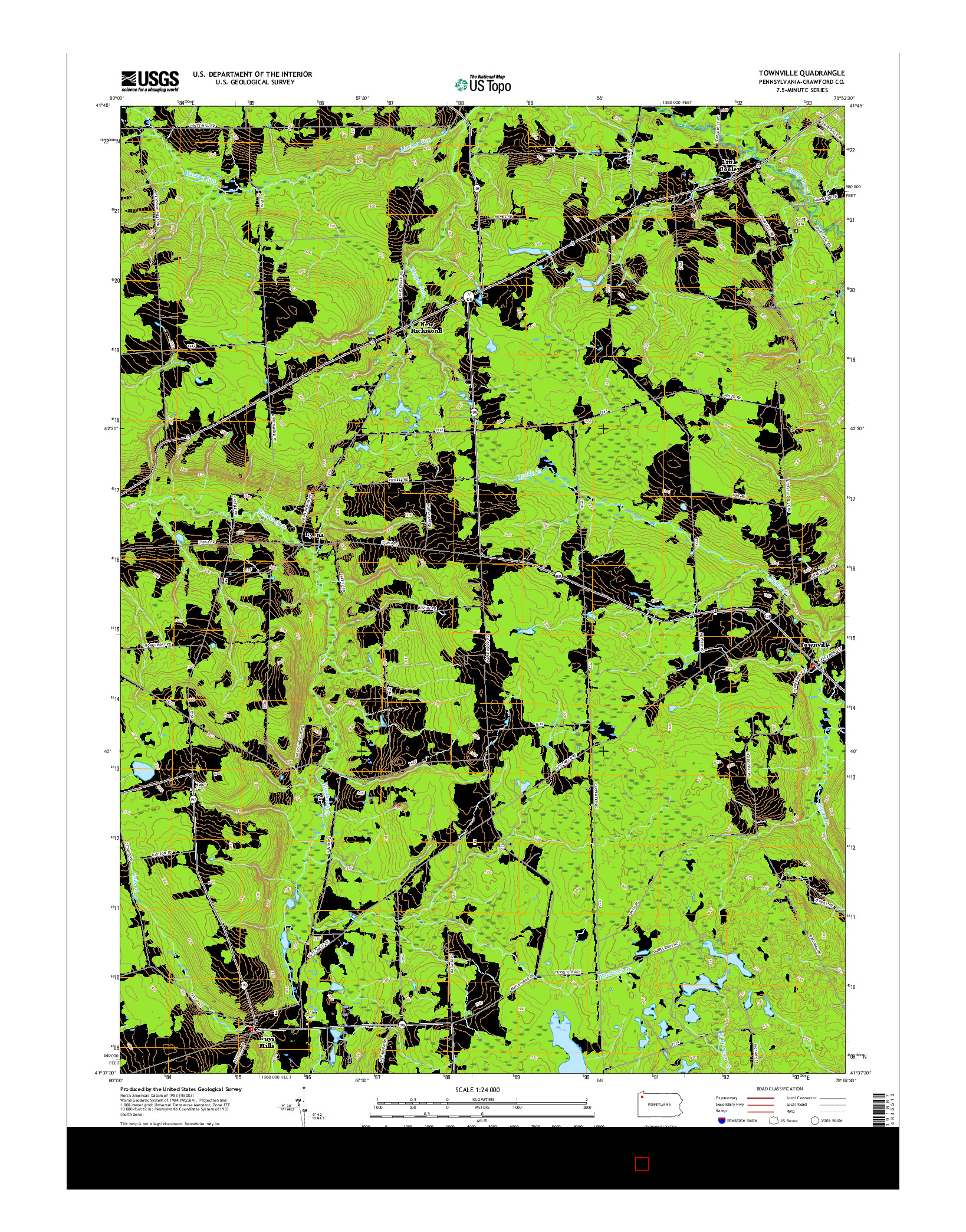 USGS US TOPO 7.5-MINUTE MAP FOR TOWNVILLE, PA 2016