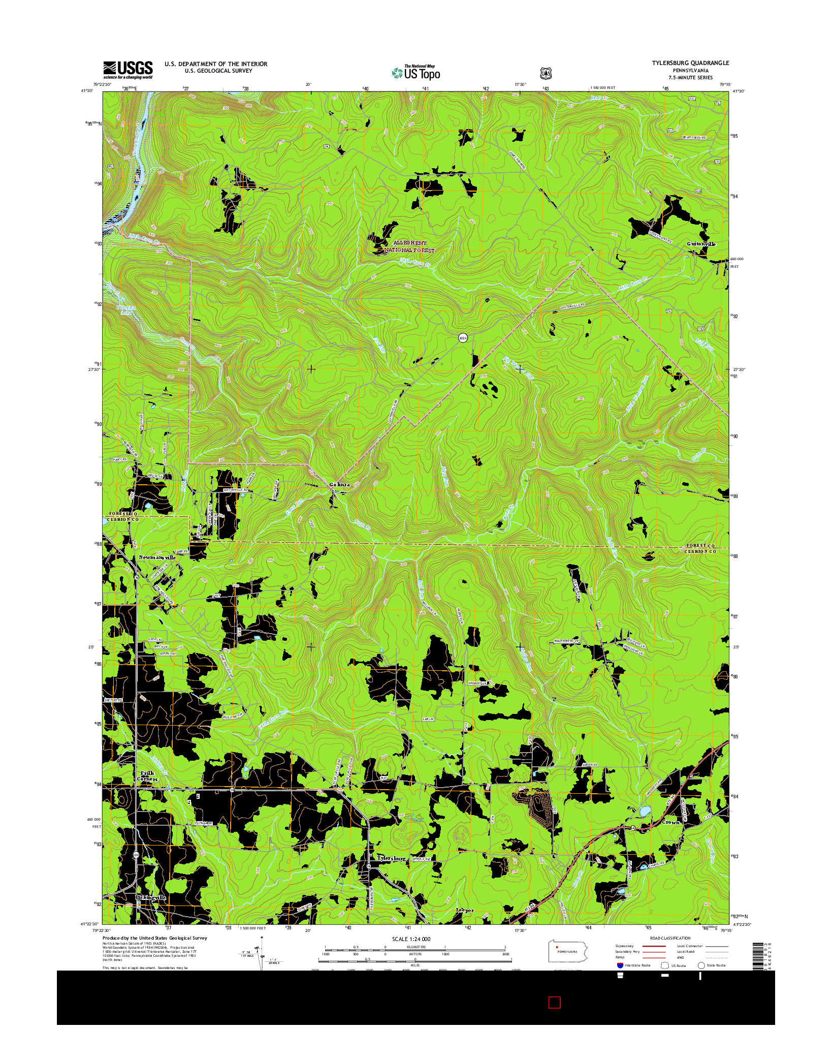 USGS US TOPO 7.5-MINUTE MAP FOR TYLERSBURG, PA 2016