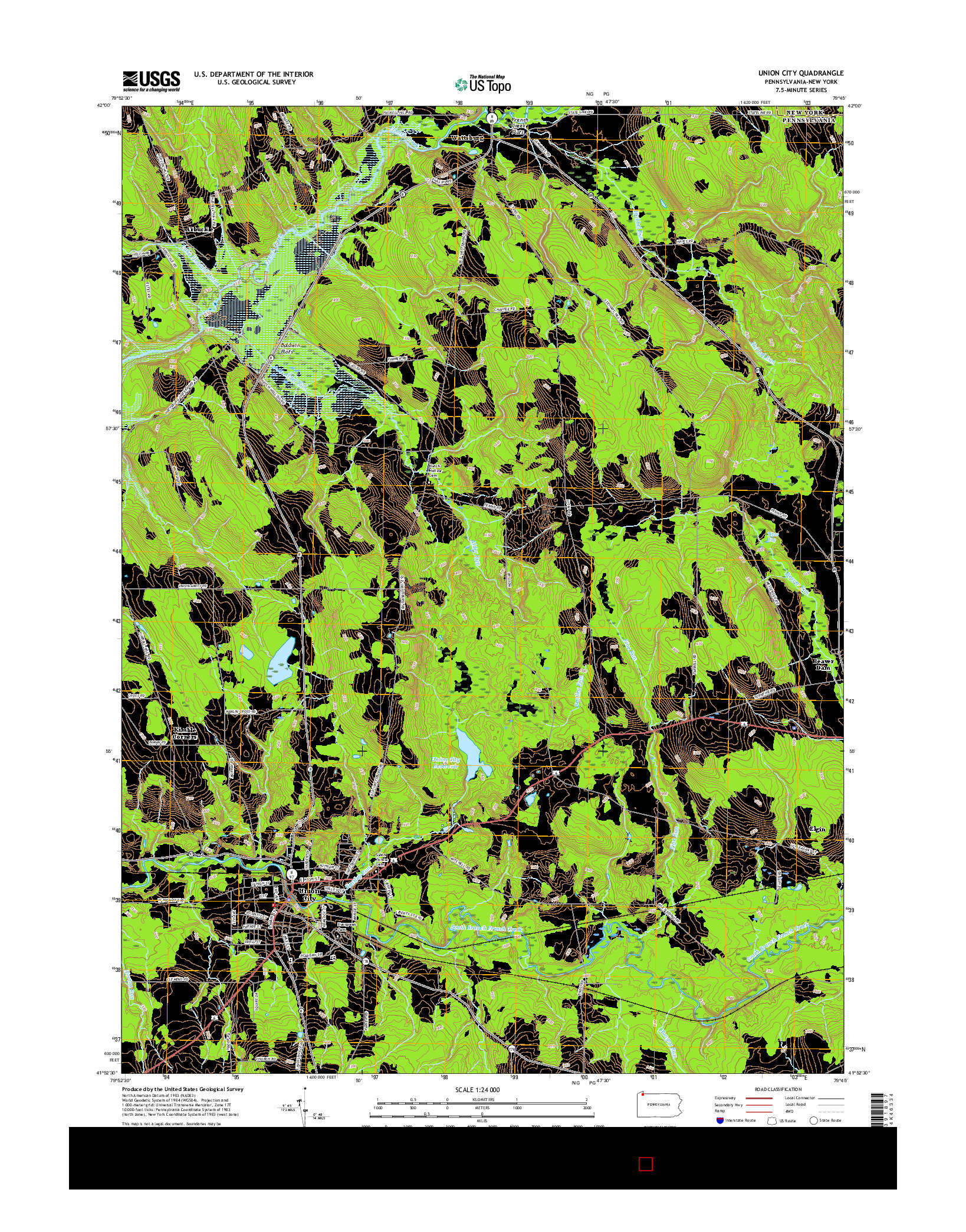 USGS US TOPO 7.5-MINUTE MAP FOR UNION CITY, PA-NY 2016