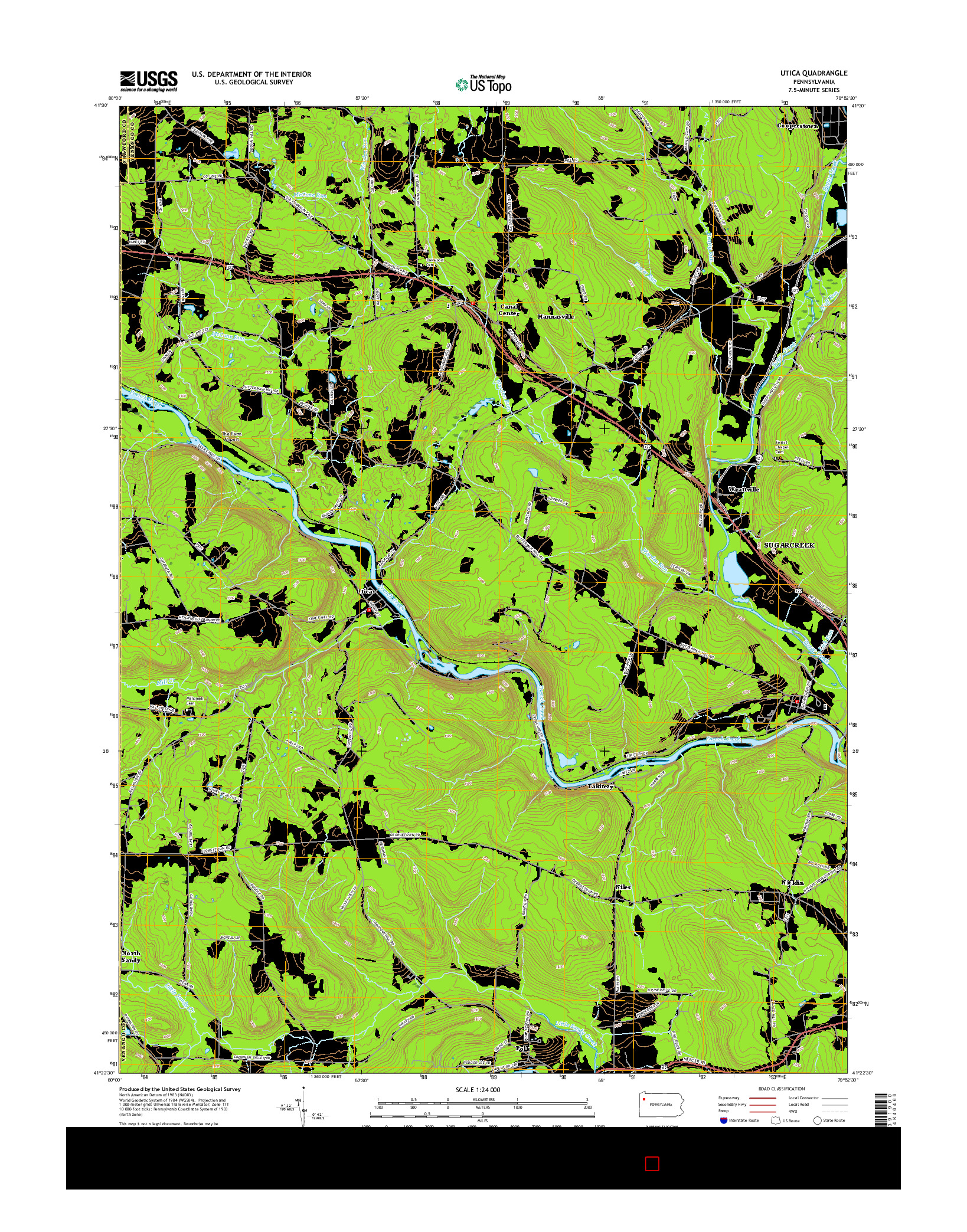 USGS US TOPO 7.5-MINUTE MAP FOR UTICA, PA 2016