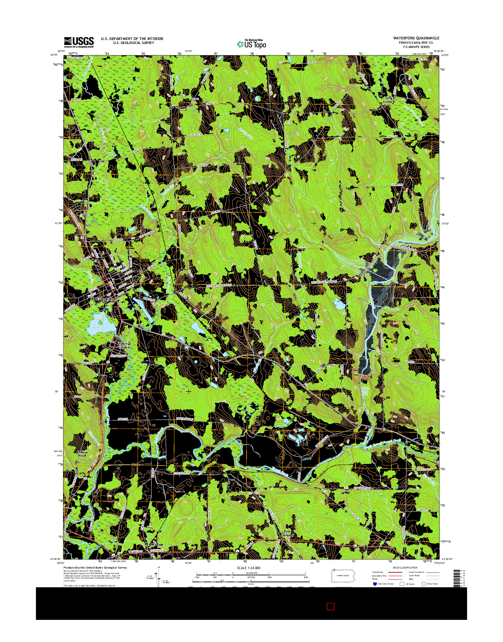 USGS US TOPO 7.5-MINUTE MAP FOR WATERFORD, PA 2016