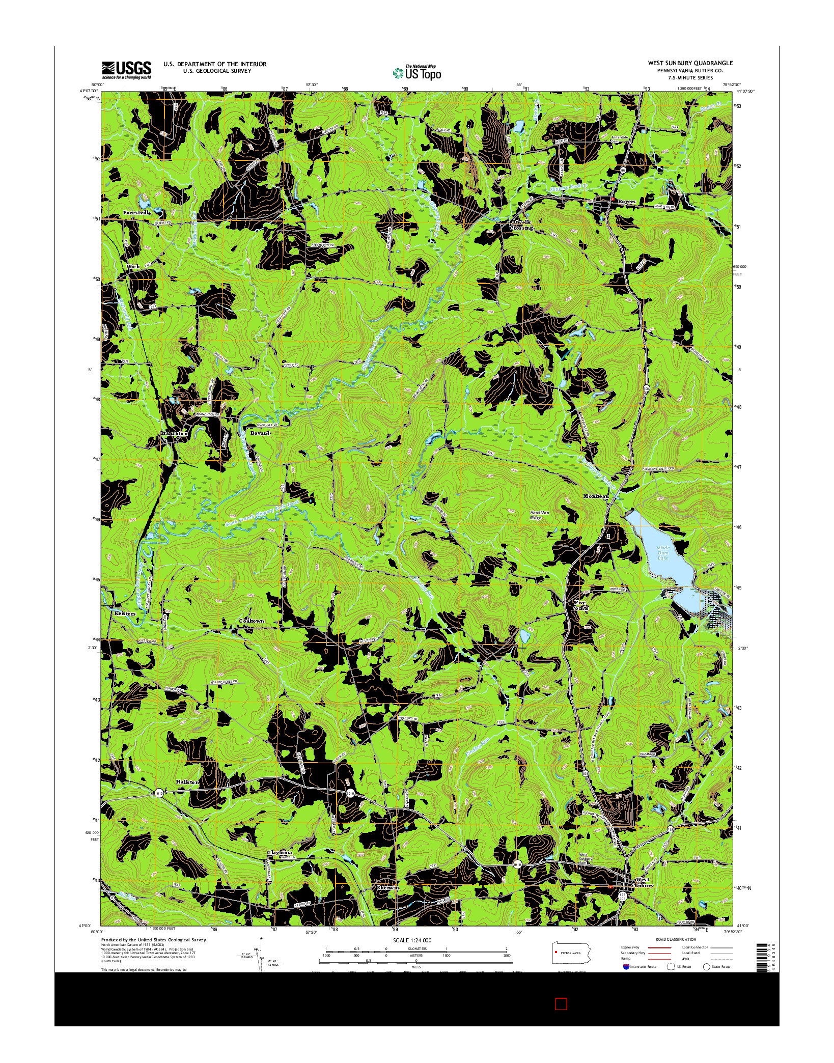 USGS US TOPO 7.5-MINUTE MAP FOR WEST SUNBURY, PA 2016