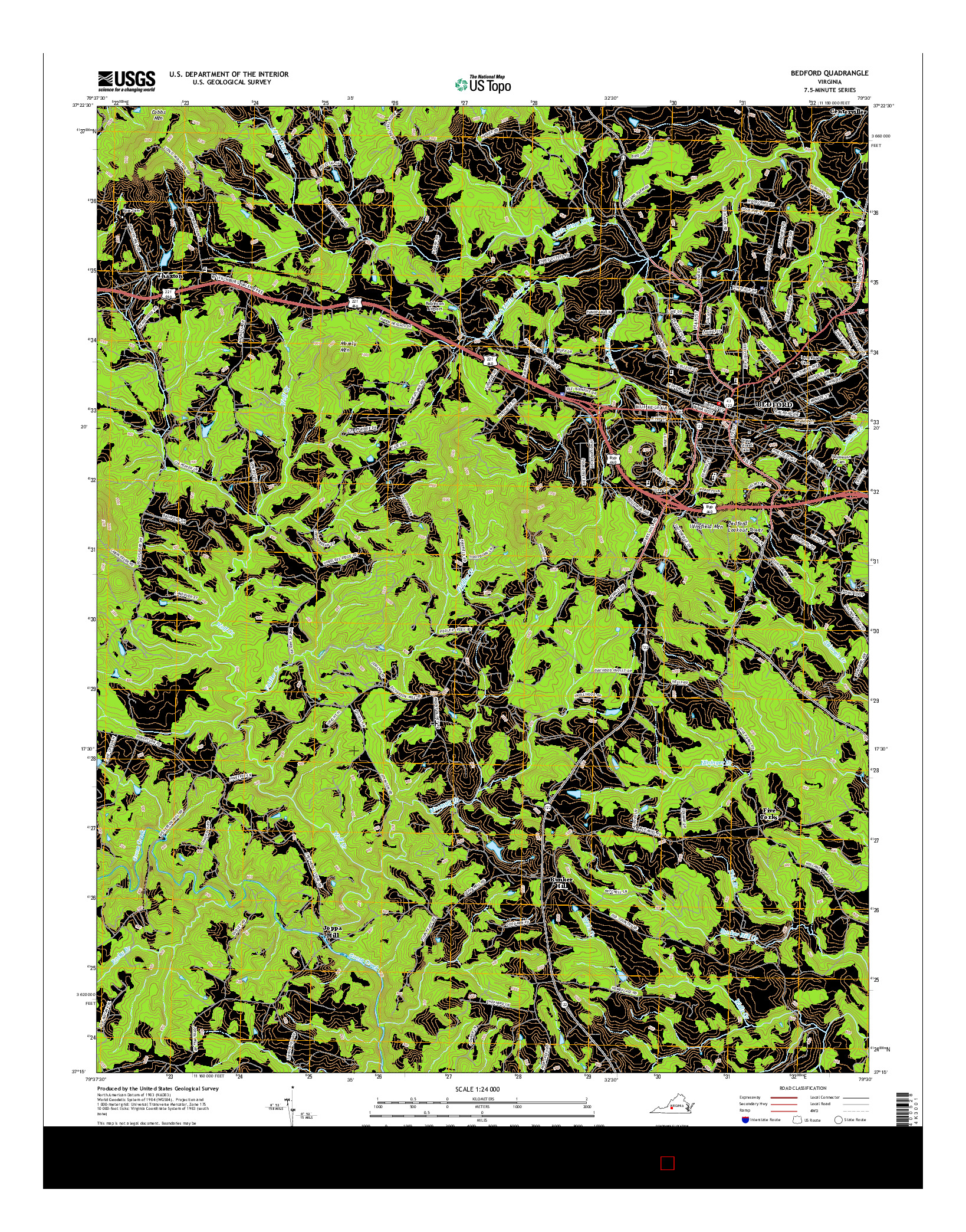 USGS US TOPO 7.5-MINUTE MAP FOR BEDFORD, VA 2016