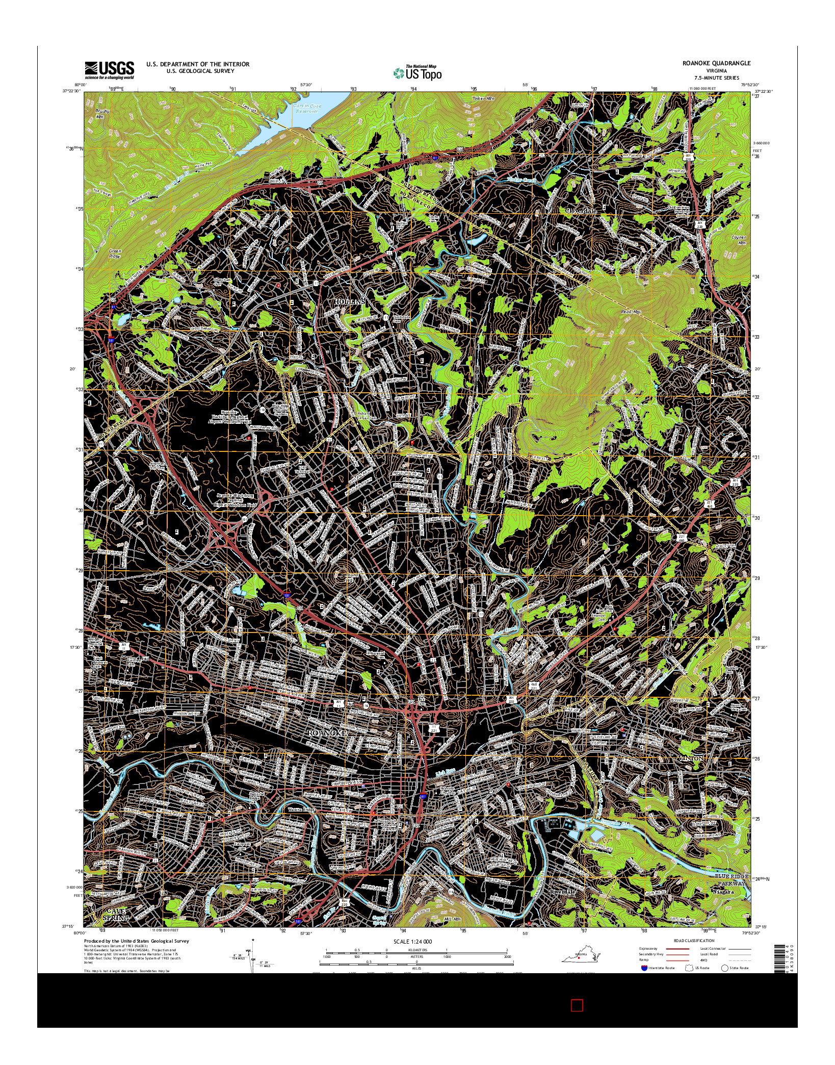 USGS US TOPO 7.5-MINUTE MAP FOR ROANOKE, VA 2016