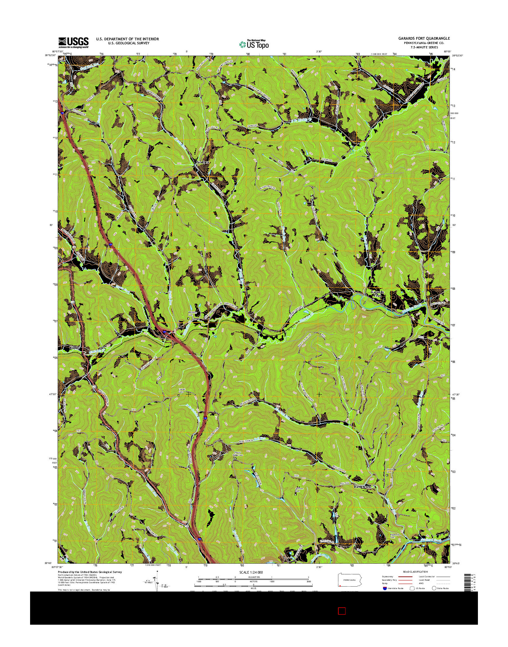 USGS US TOPO 7.5-MINUTE MAP FOR GARARDS FORT, PA 2016